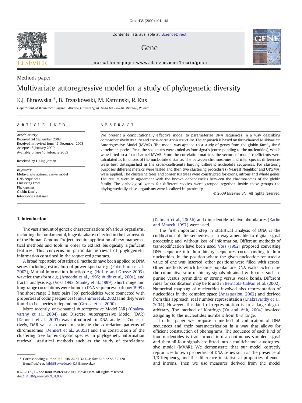 Multivariate autoregressive model for a study of phylogenetic diversity