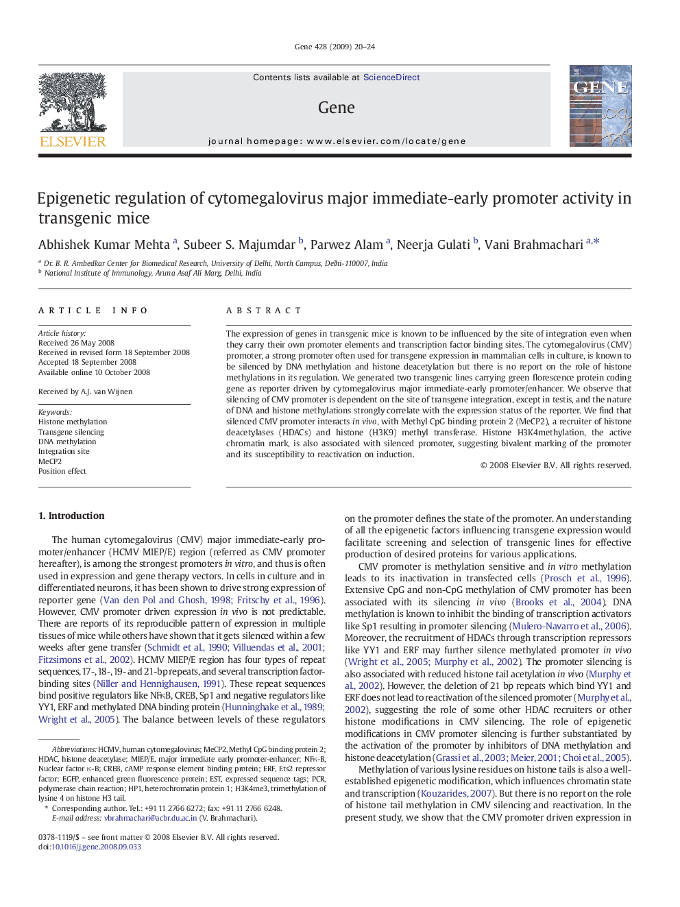 Epigenetic regulation of cytomegalovirus major immediate-early promoter activity in transgenic mice