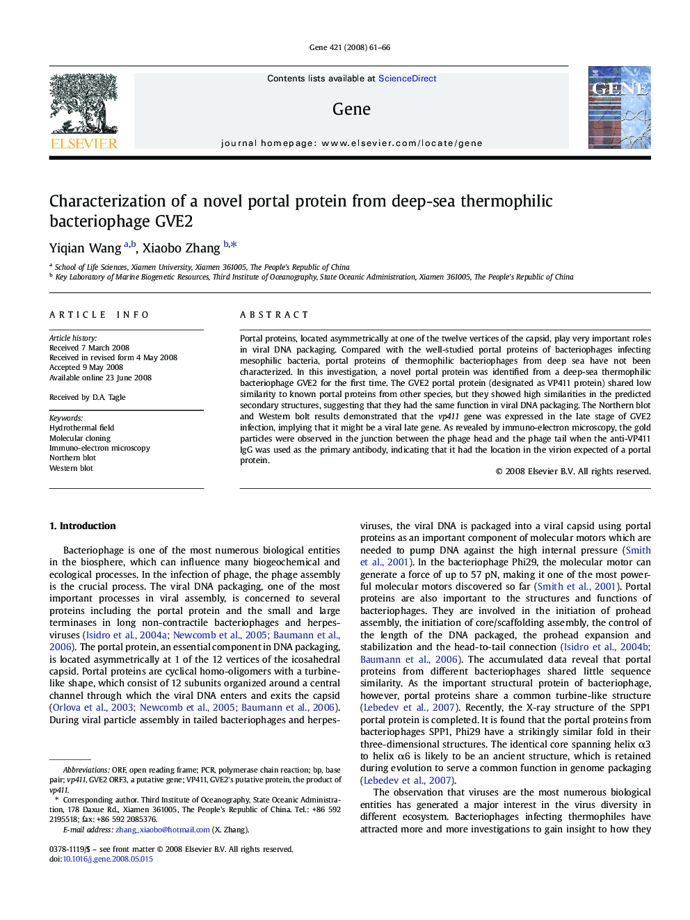 Characterization of a novel portal protein from deep-sea thermophilic bacteriophage GVE2