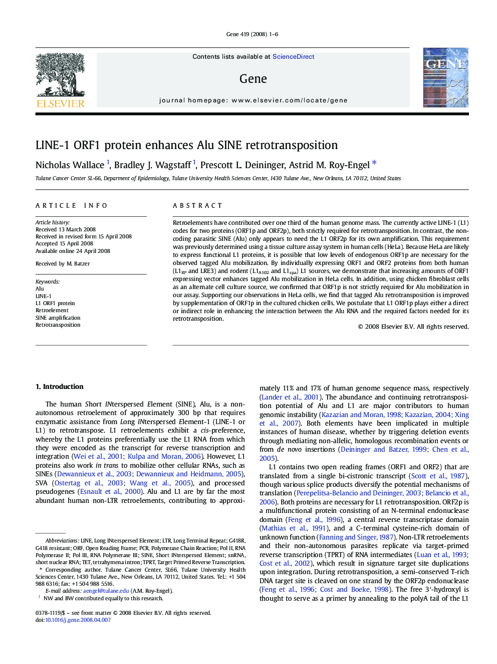 LINE-1 ORF1 protein enhances Alu SINE retrotransposition