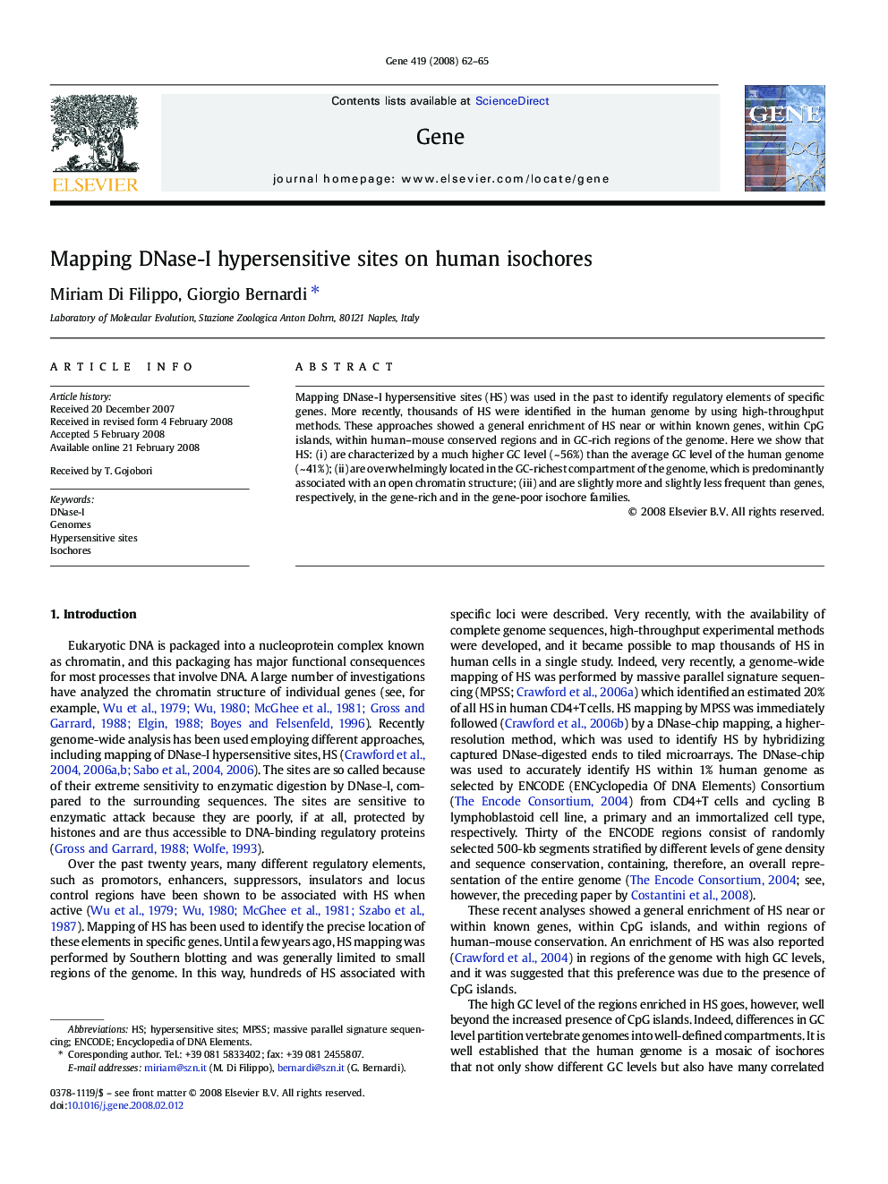 Mapping DNase-I hypersensitive sites on human isochores