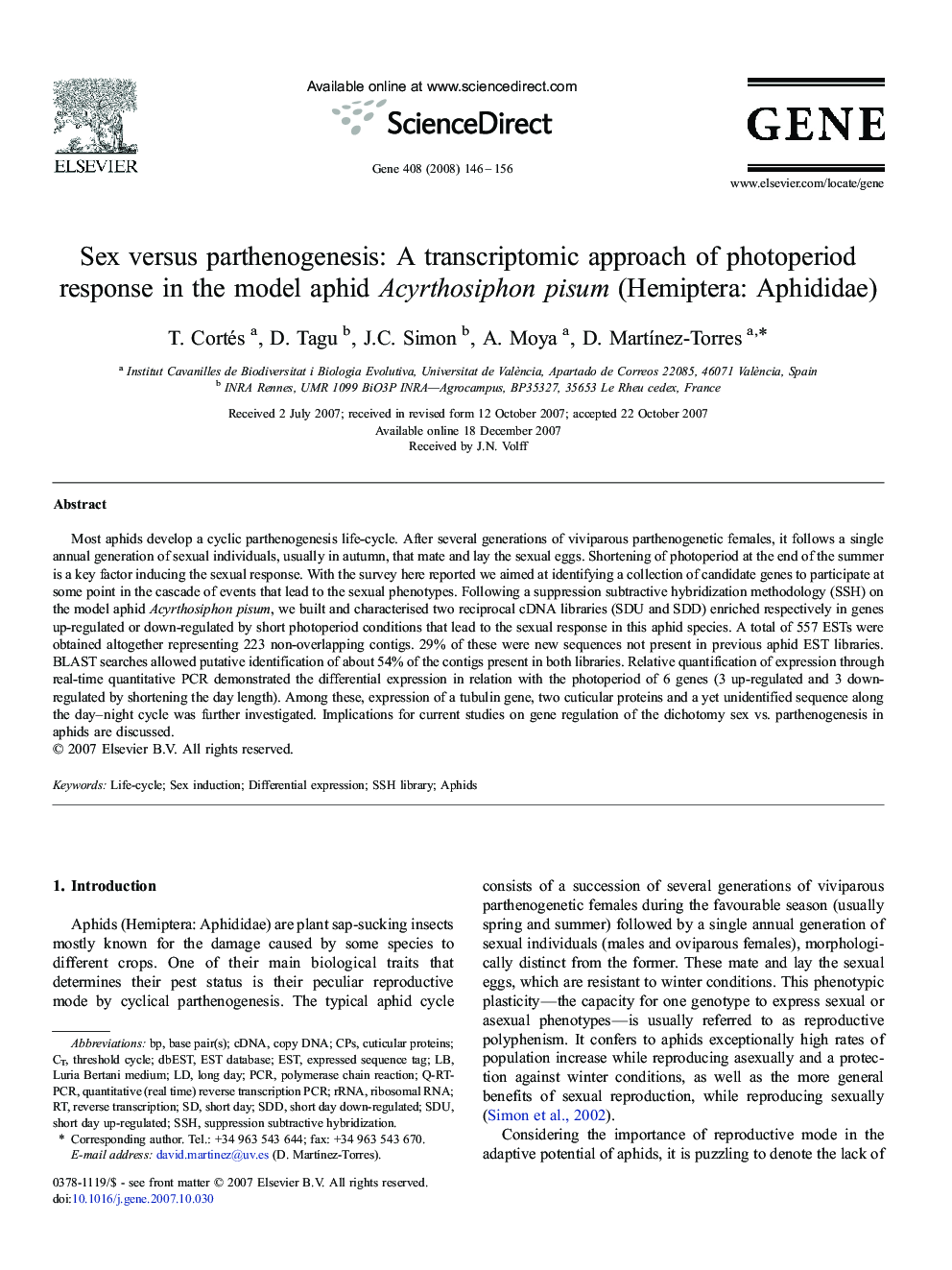 Sex versus parthenogenesis: A transcriptomic approach of photoperiod response in the model aphid Acyrthosiphon pisum (Hemiptera: Aphididae)