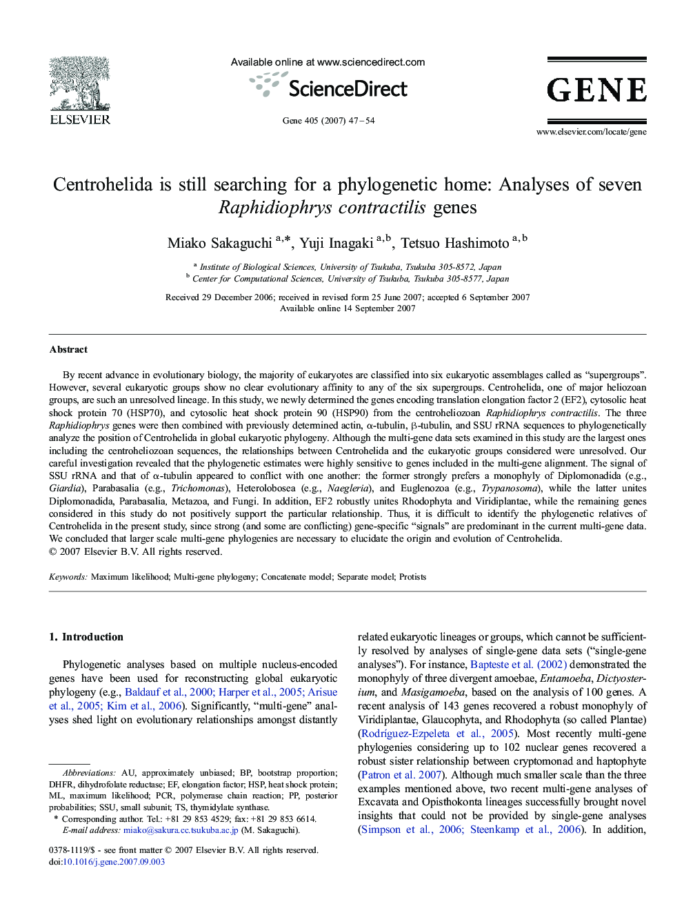 Centrohelida is still searching for a phylogenetic home: Analyses of seven Raphidiophrys contractilis genes