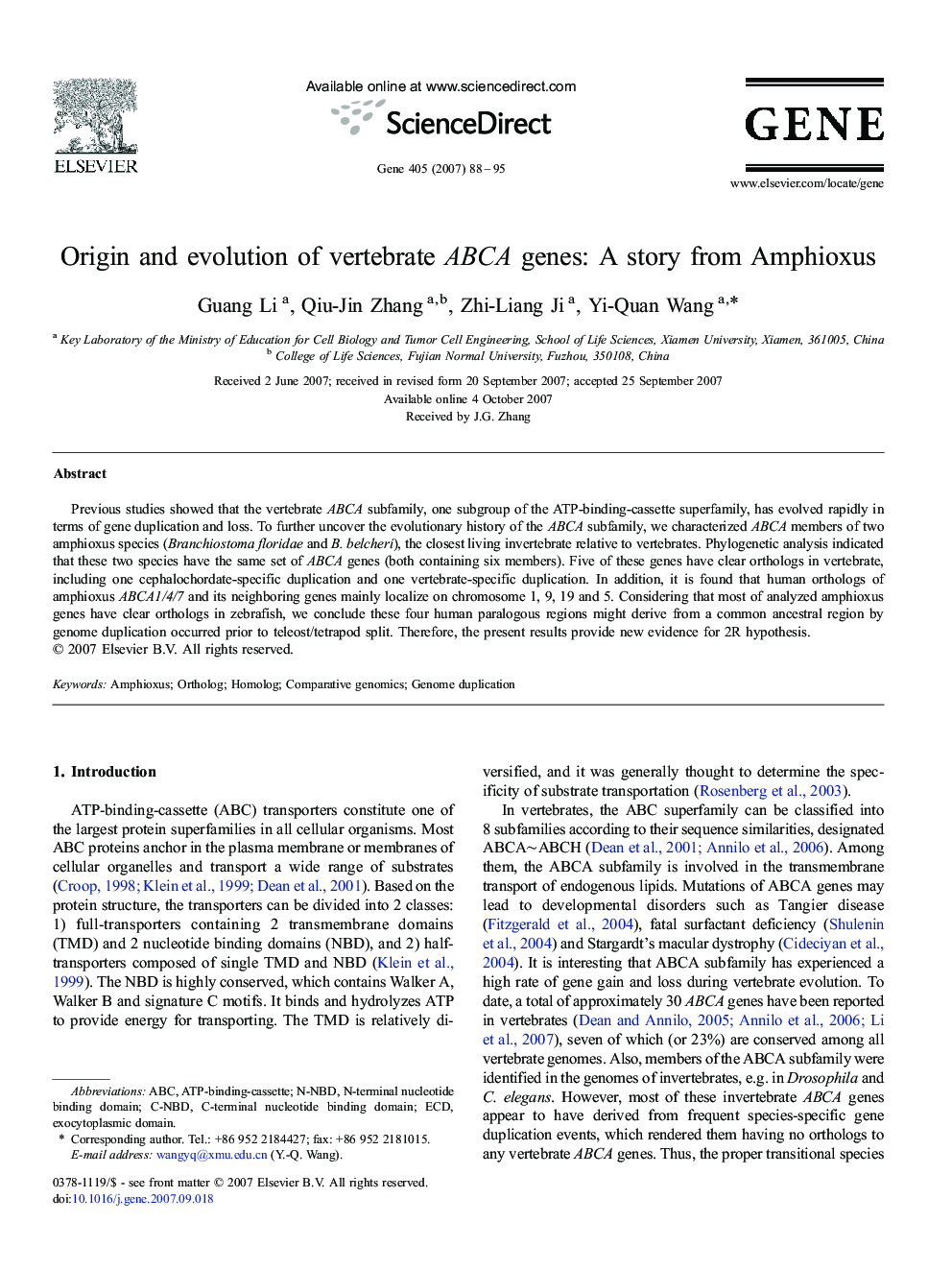 Origin and evolution of vertebrate ABCA genes: A story from Amphioxus