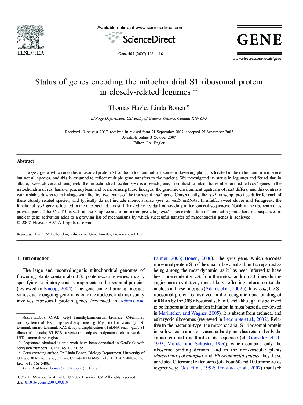 Status of genes encoding the mitochondrial S1 ribosomal protein in closely-related legumes