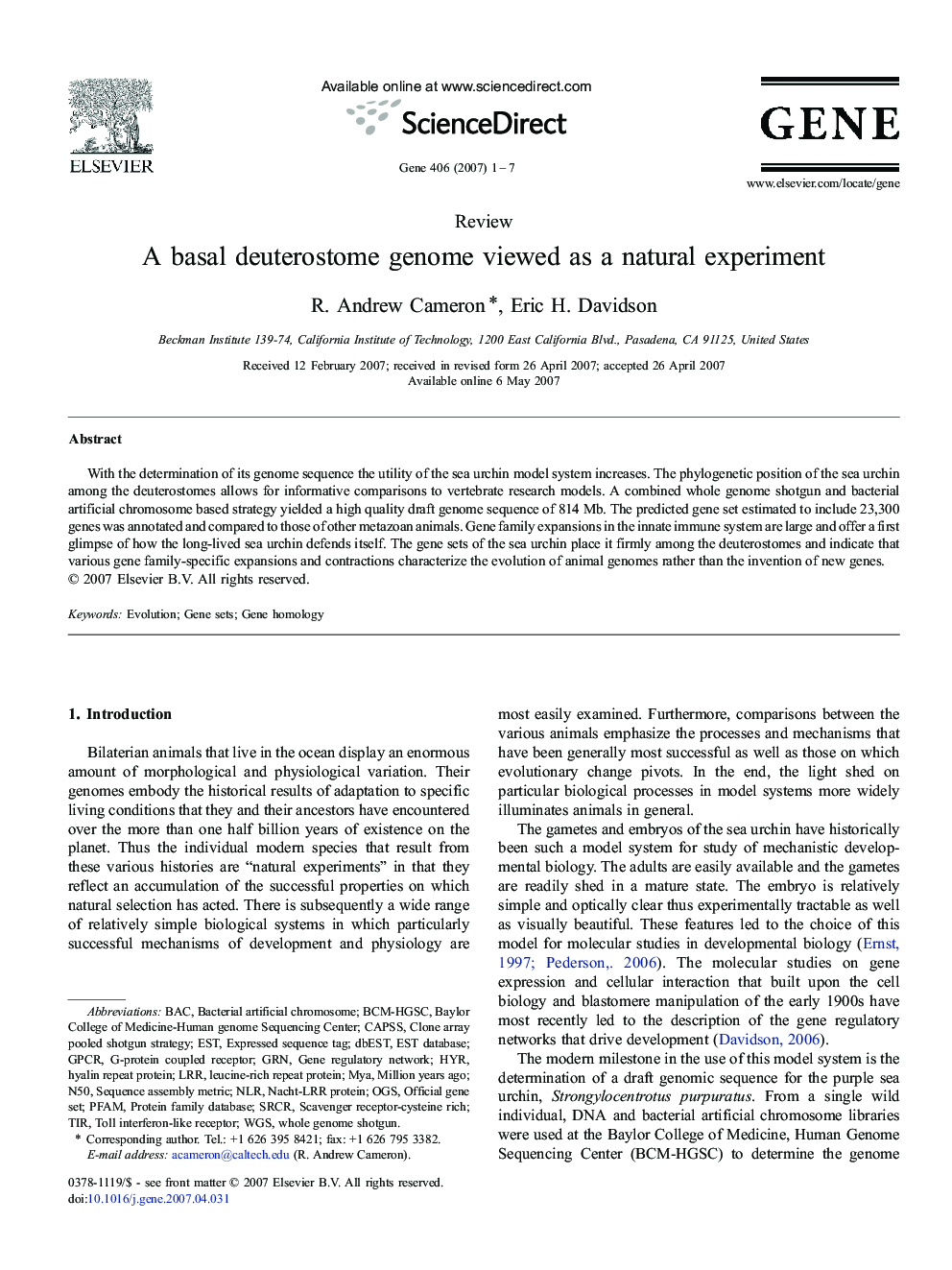 A basal deuterostome genome viewed as a natural experiment