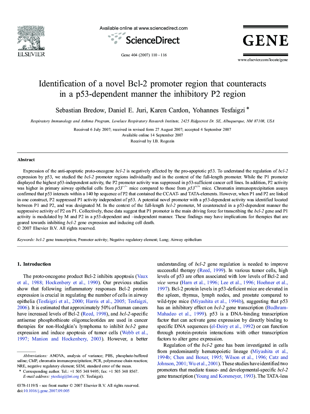 Identification of a novel Bcl-2 promoter region that counteracts in a p53-dependent manner the inhibitory P2 region