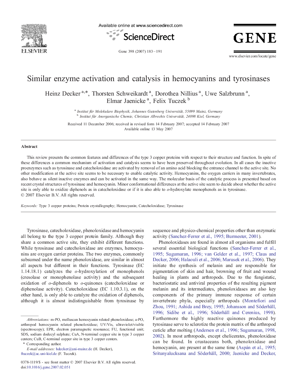 Similar enzyme activation and catalysis in hemocyanins and tyrosinases