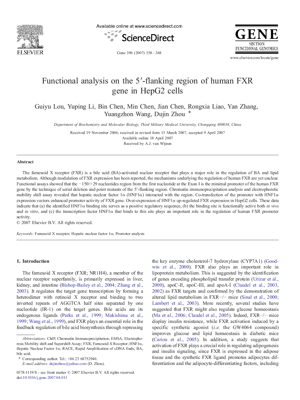 Functional analysis on the 5â²-flanking region of human FXR gene in HepG2 cells