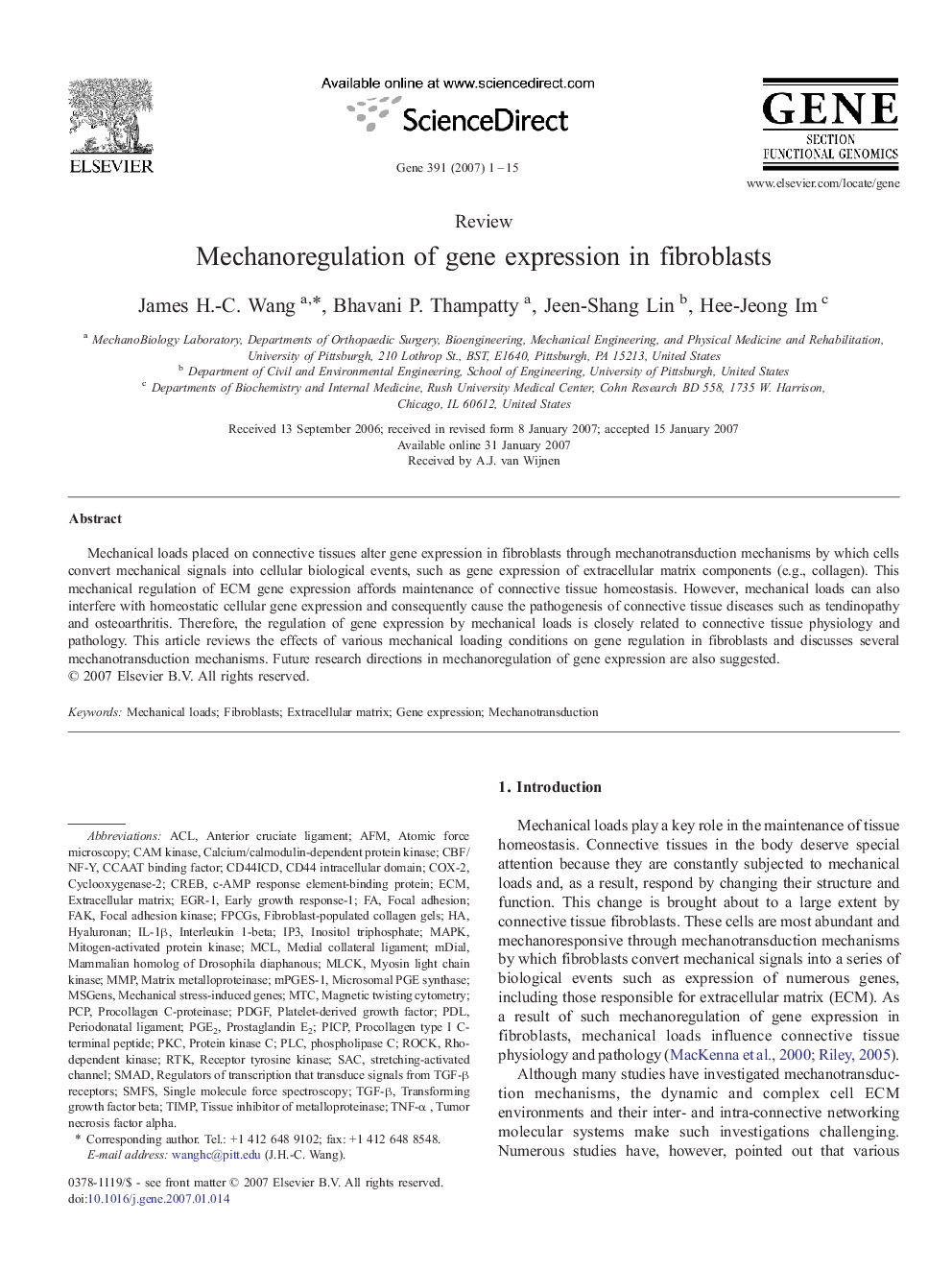 Mechanoregulation of gene expression in fibroblasts