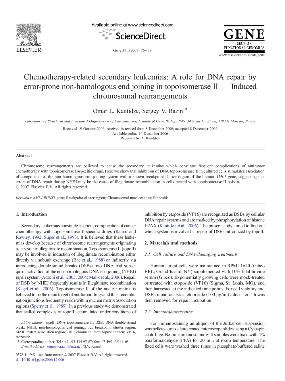 Chemotherapy-related secondary leukemias: A role for DNA repair by error-prone non-homologous end joining in topoisomerase II — Induced chromosomal rearrangements