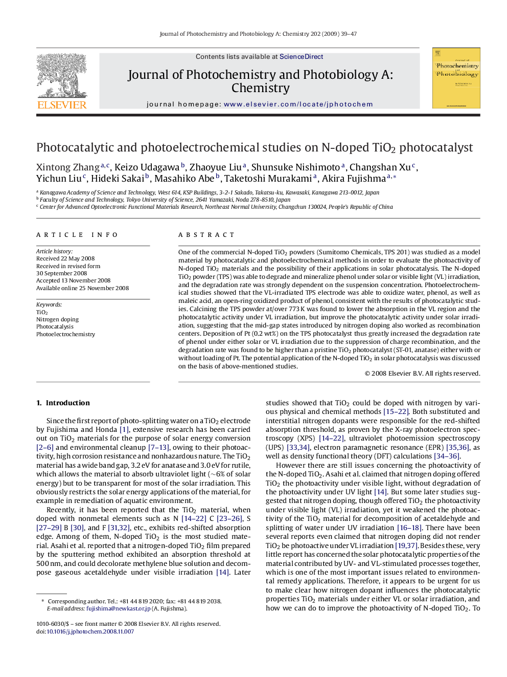 Photocatalytic and photoelectrochemical studies on N-doped TiO2 photocatalyst