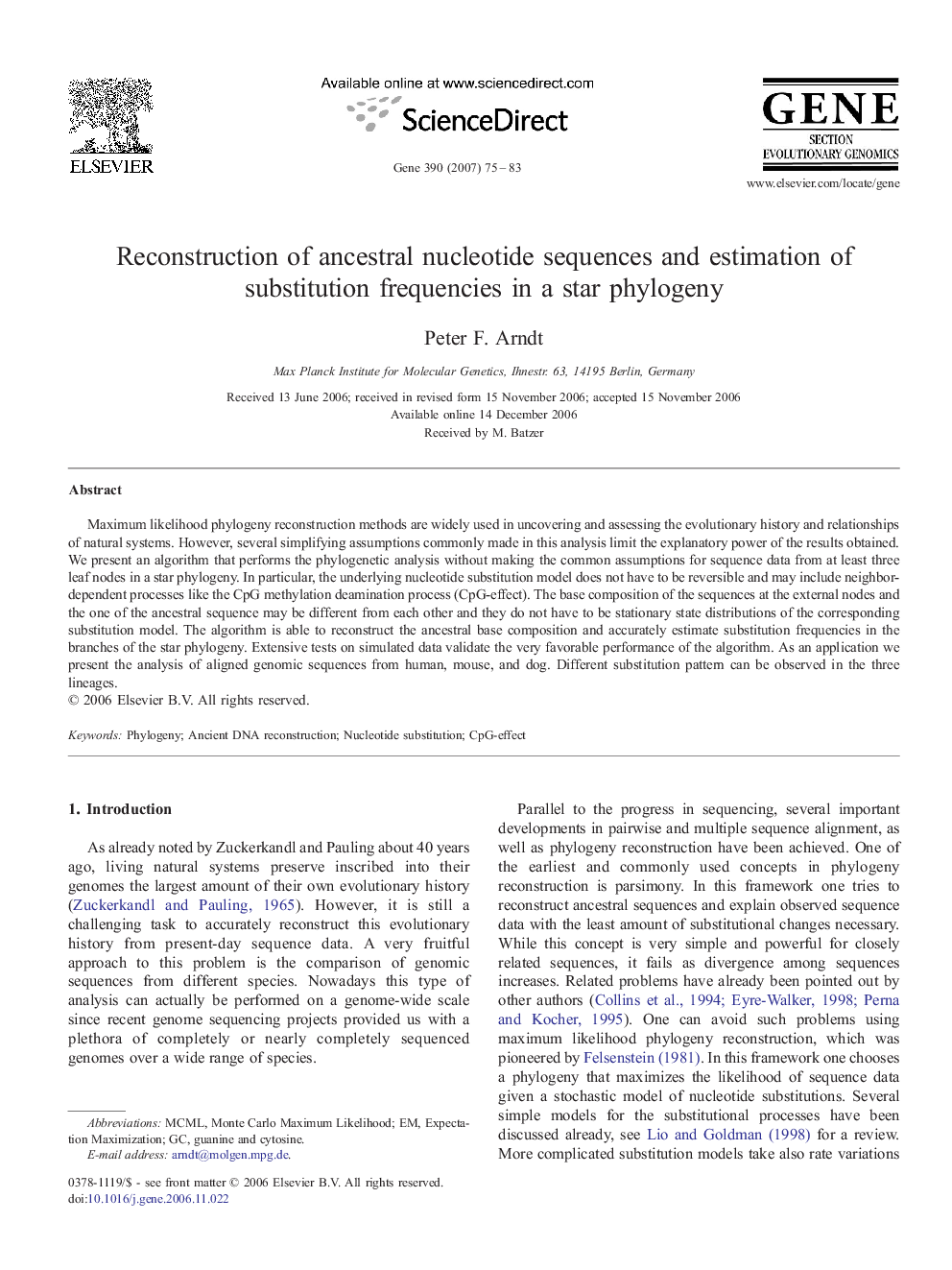 Reconstruction of ancestral nucleotide sequences and estimation of substitution frequencies in a star phylogeny