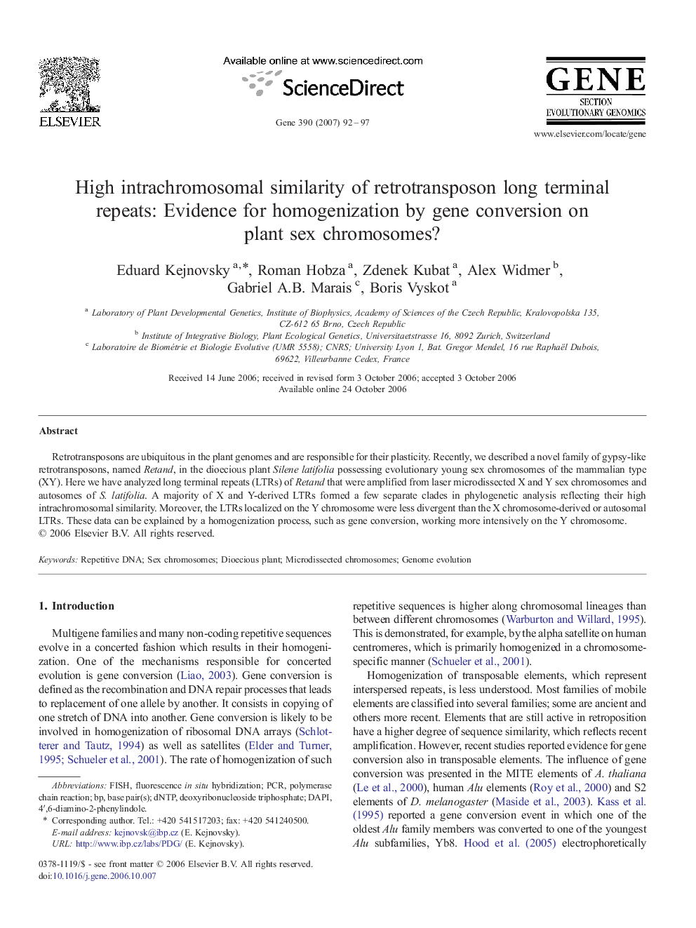 High intrachromosomal similarity of retrotransposon long terminal repeats: Evidence for homogenization by gene conversion on plant sex chromosomes?