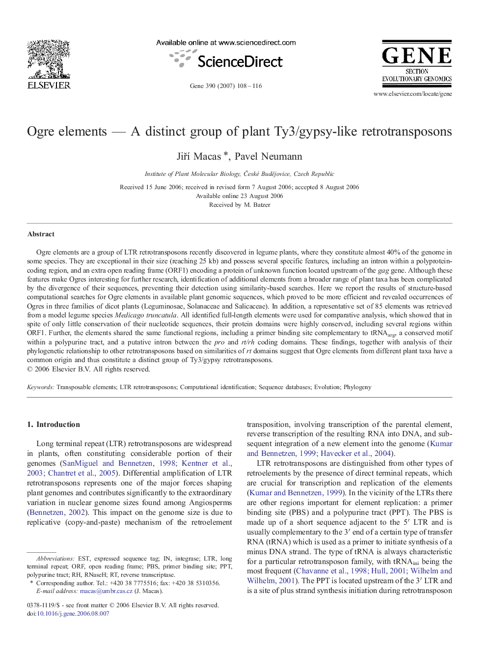 Ogre elements — A distinct group of plant Ty3/gypsy-like retrotransposons