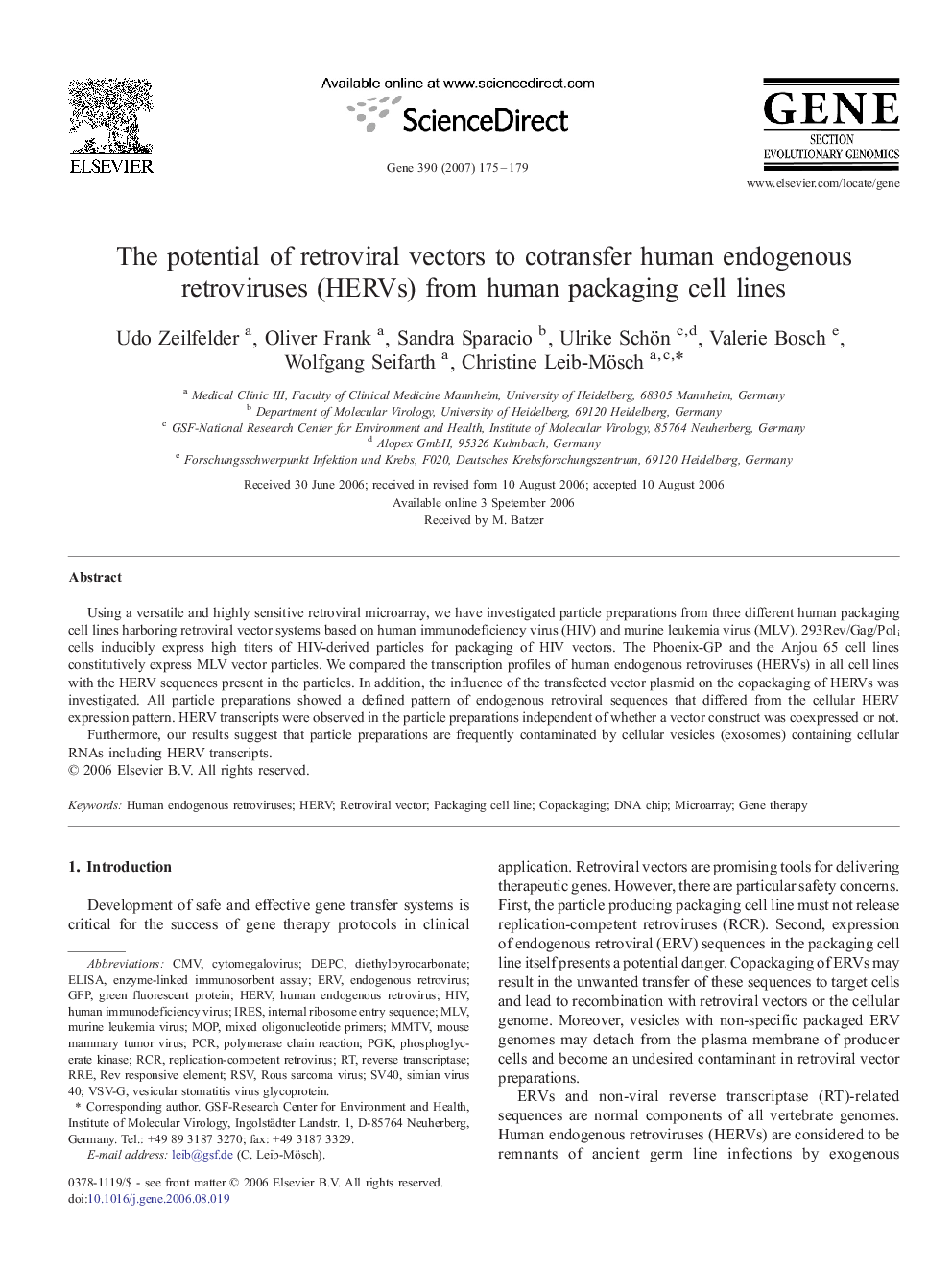 The potential of retroviral vectors to cotransfer human endogenous retroviruses (HERVs) from human packaging cell lines