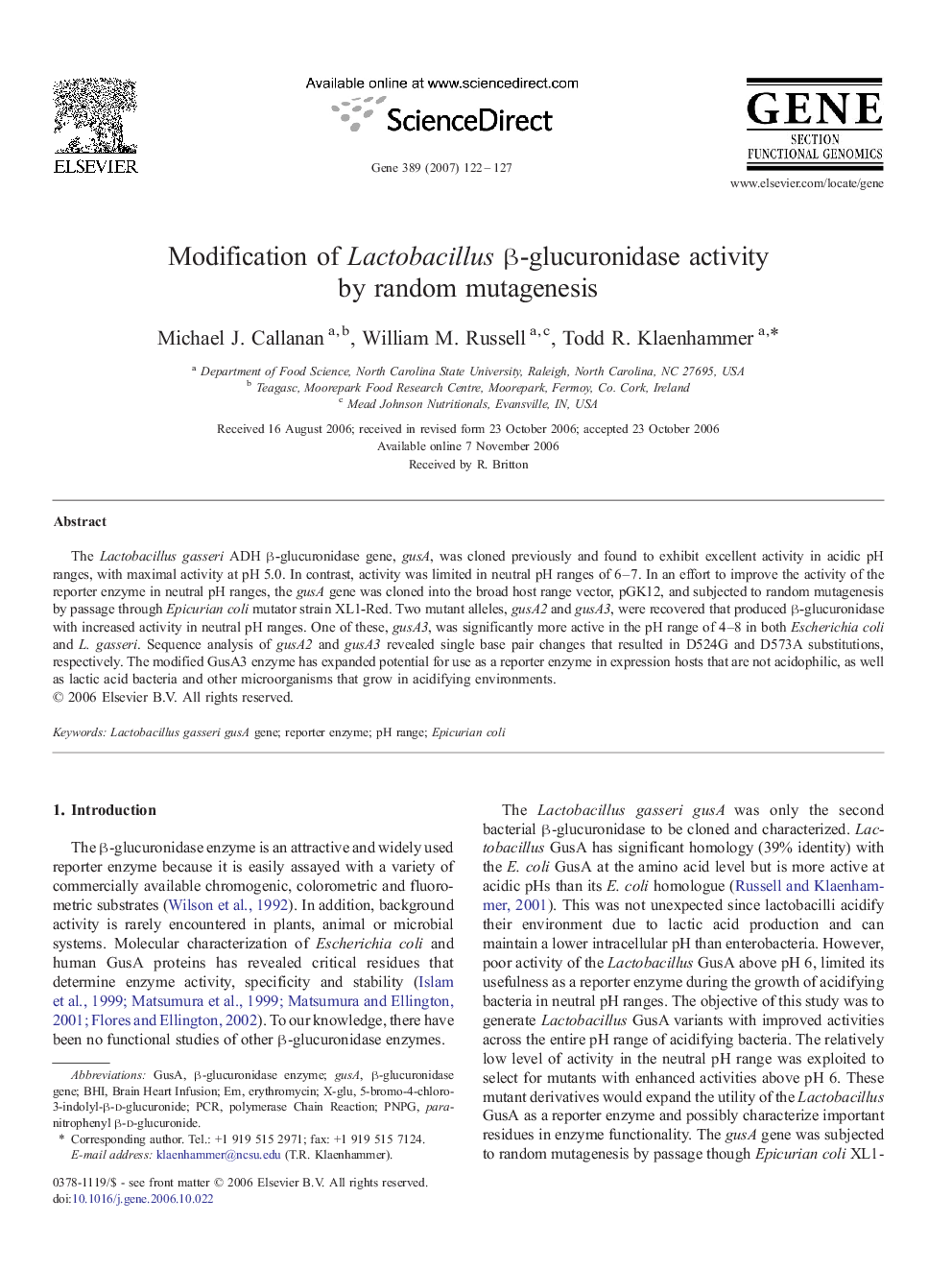 Modification of Lactobacillus β-glucuronidase activity by random mutagenesis