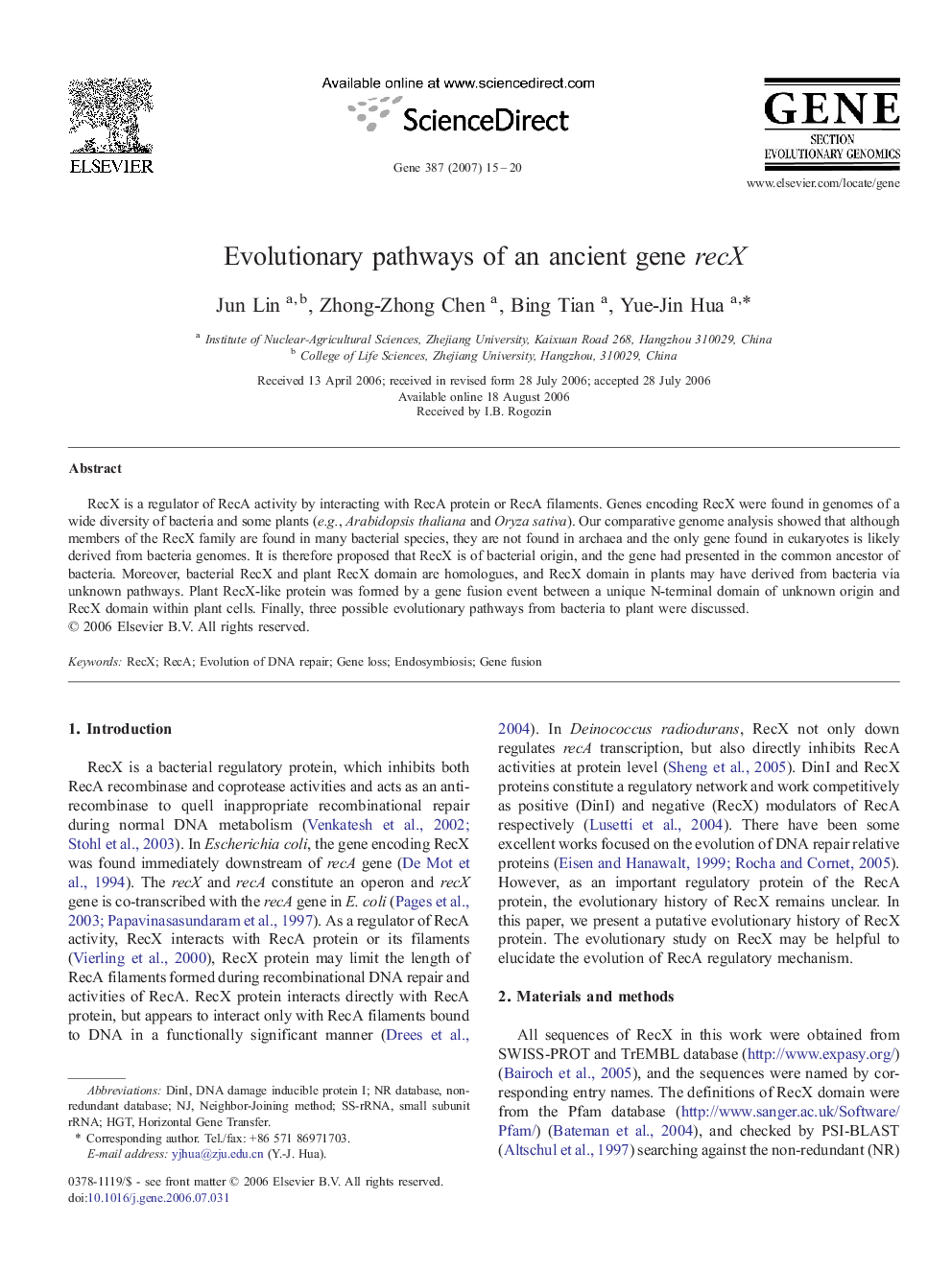 Evolutionary pathways of an ancient gene recX