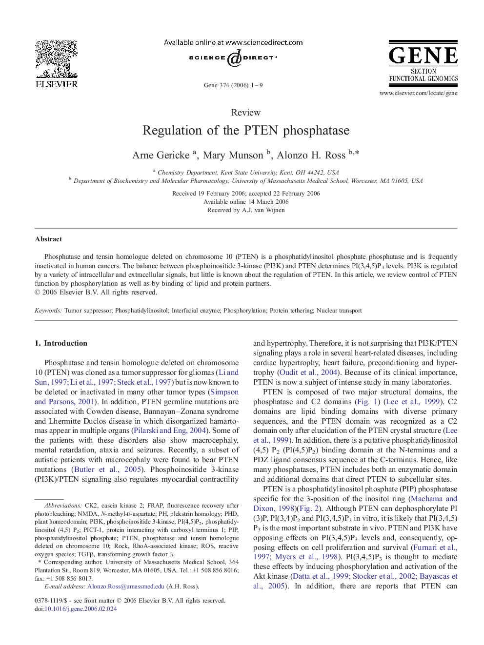 Regulation of the PTEN phosphatase