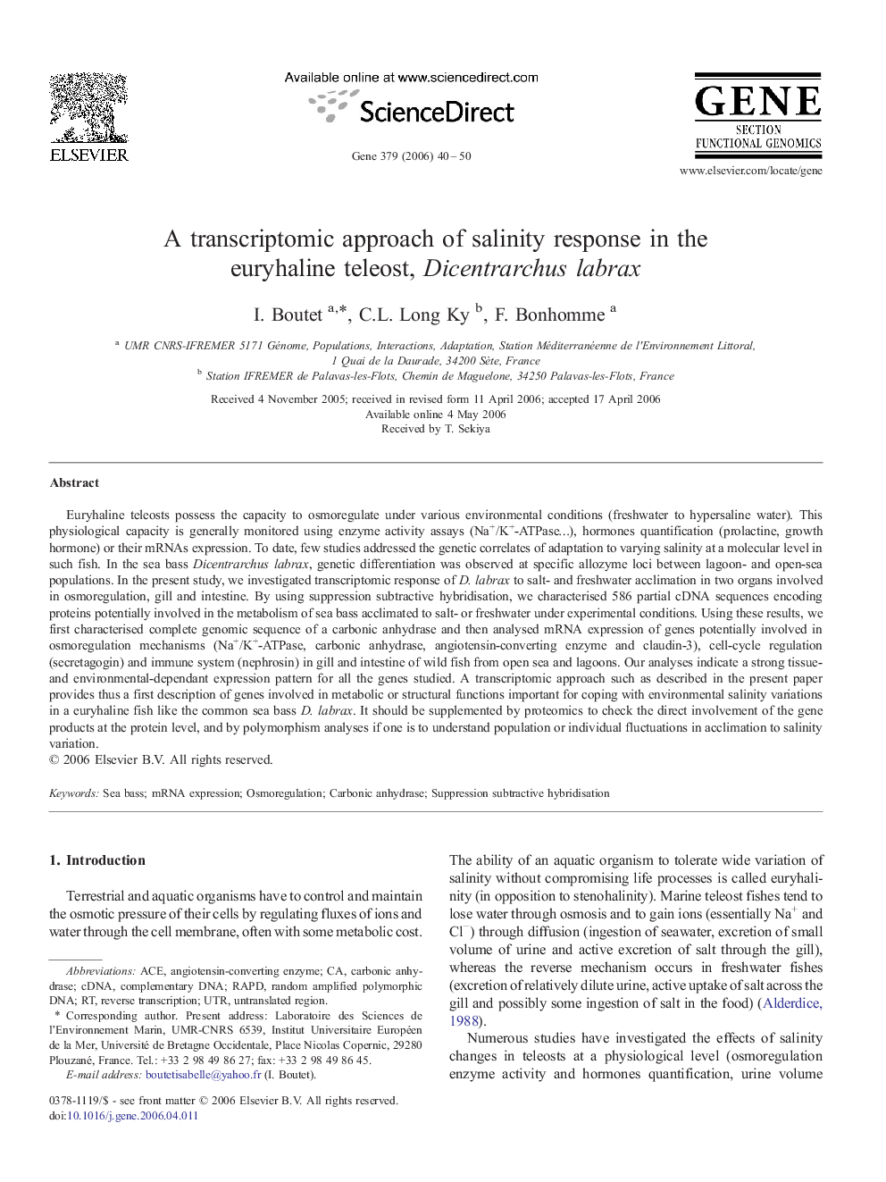 A transcriptomic approach of salinity response in the euryhaline teleost, Dicentrarchus labrax