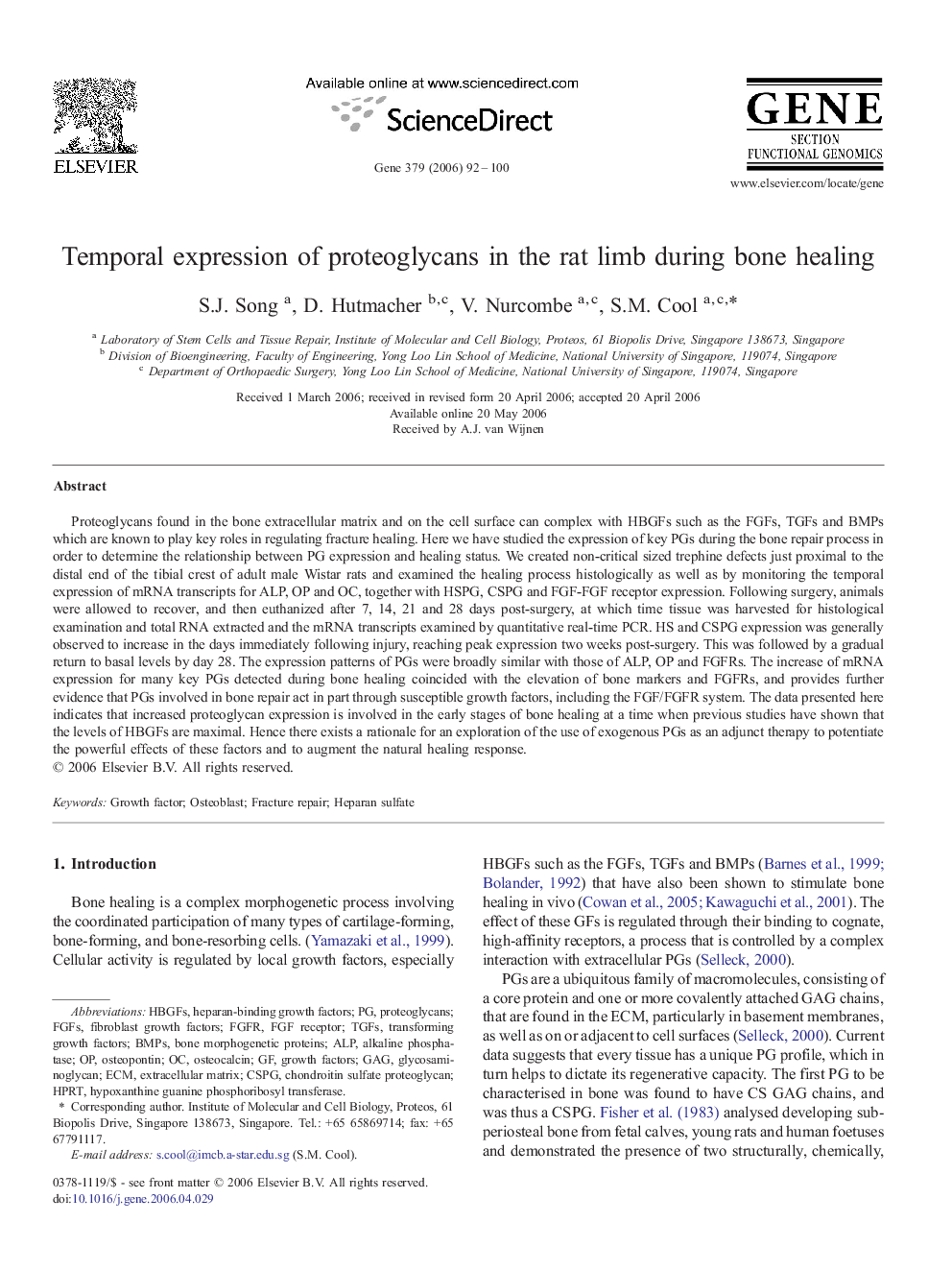 Temporal expression of proteoglycans in the rat limb during bone healing