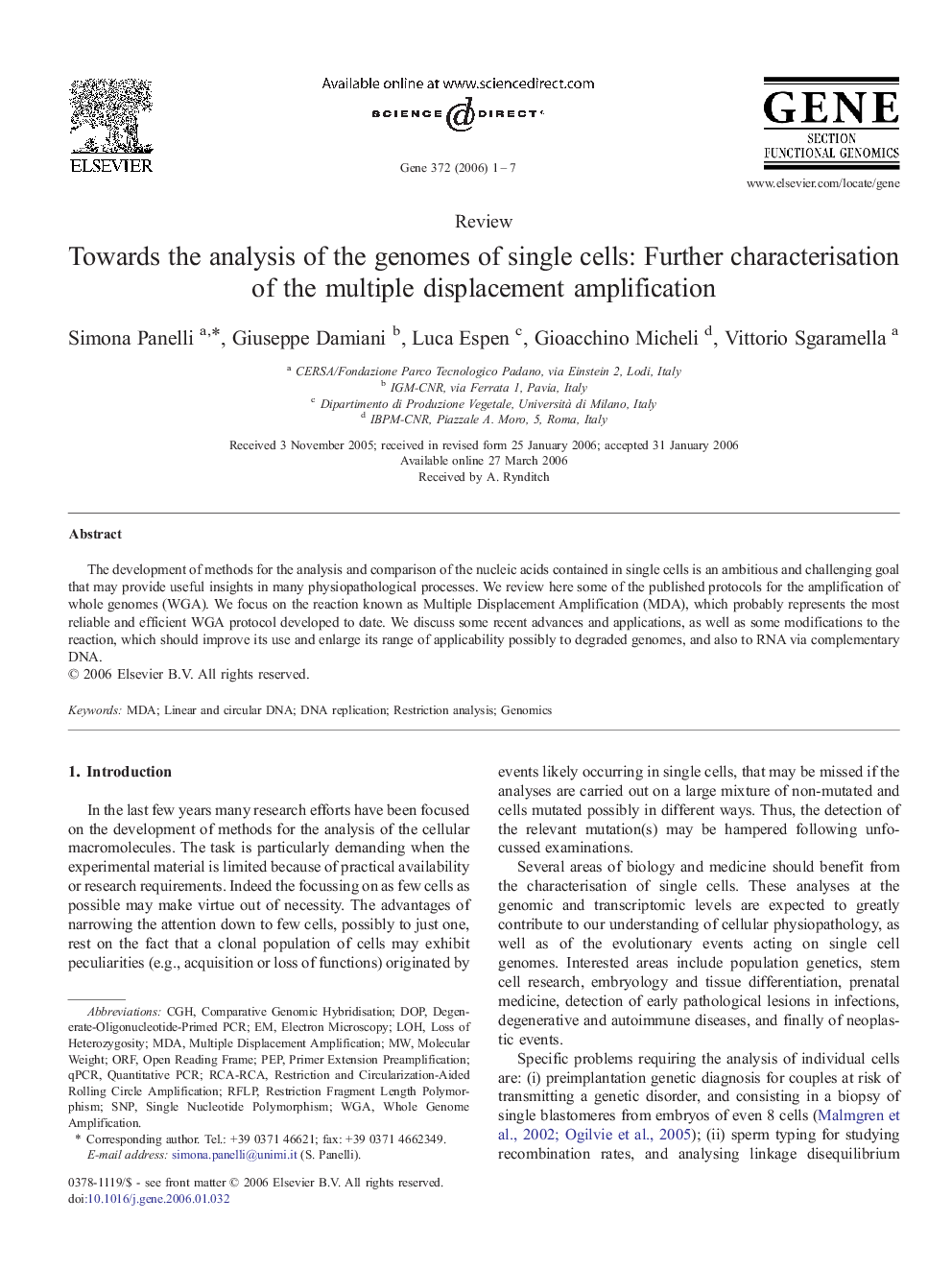 Towards the analysis of the genomes of single cells: Further characterisation of the multiple displacement amplification