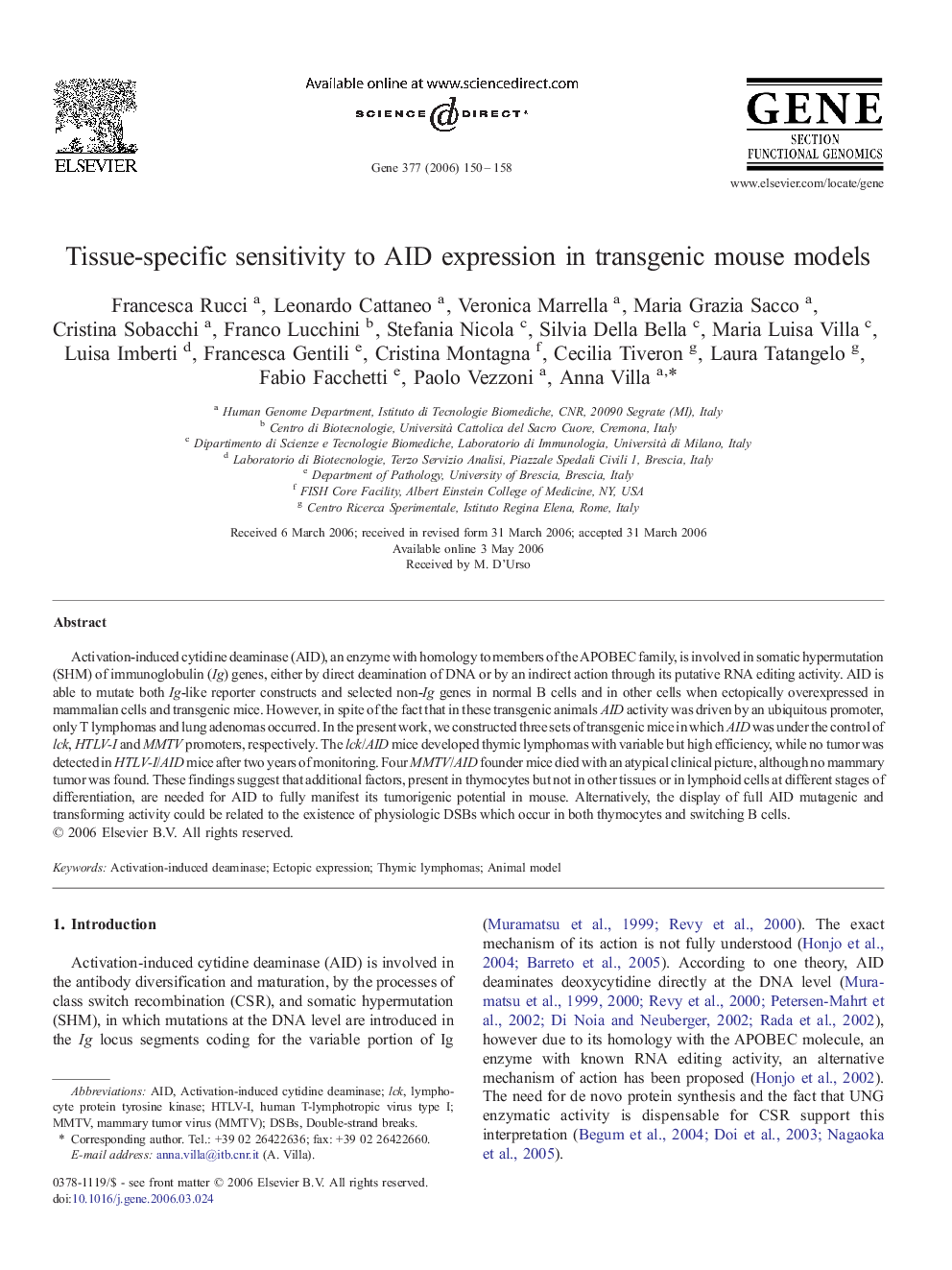 Tissue-specific sensitivity to AID expression in transgenic mouse models