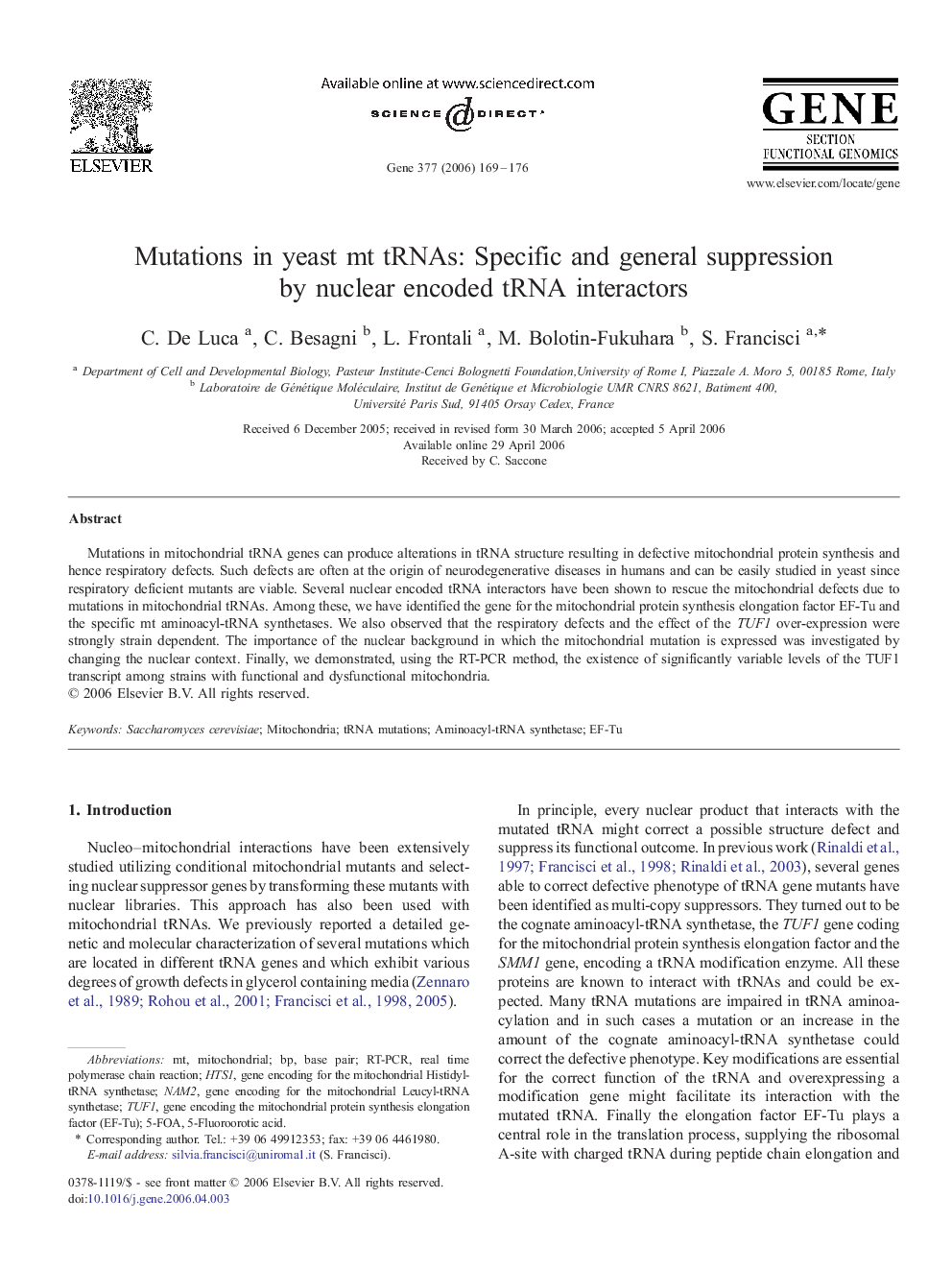 Mutations in yeast mt tRNAs: Specific and general suppression by nuclear encoded tRNA interactors