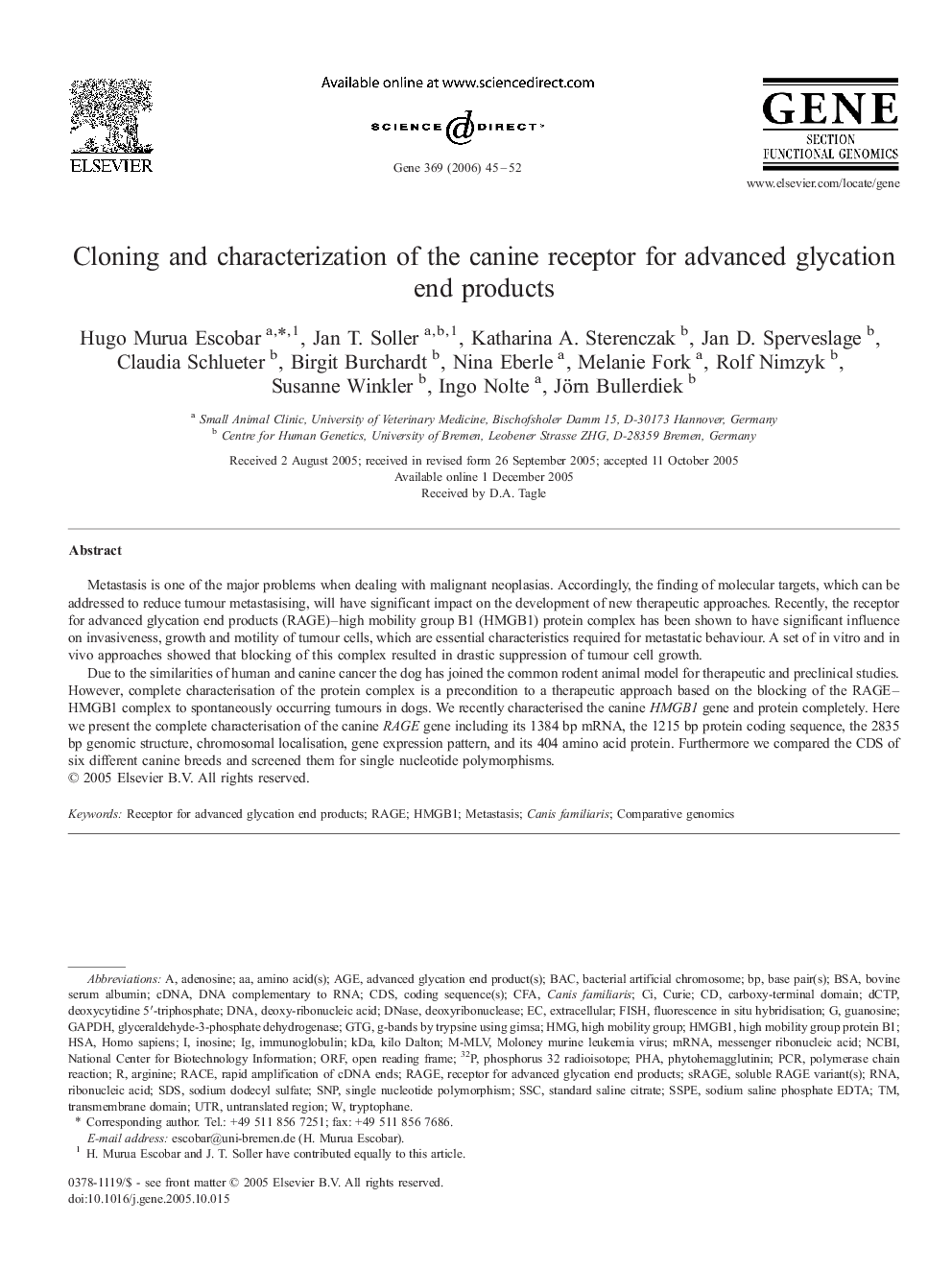 Cloning and characterization of the canine receptor for advanced glycation end products