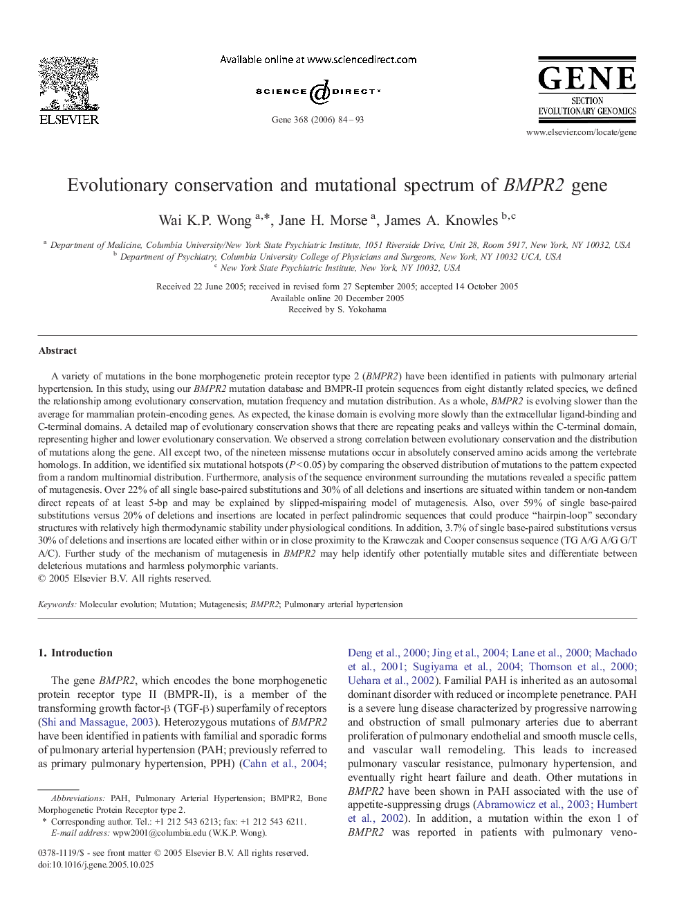 Evolutionary conservation and mutational spectrum of BMPR2 gene