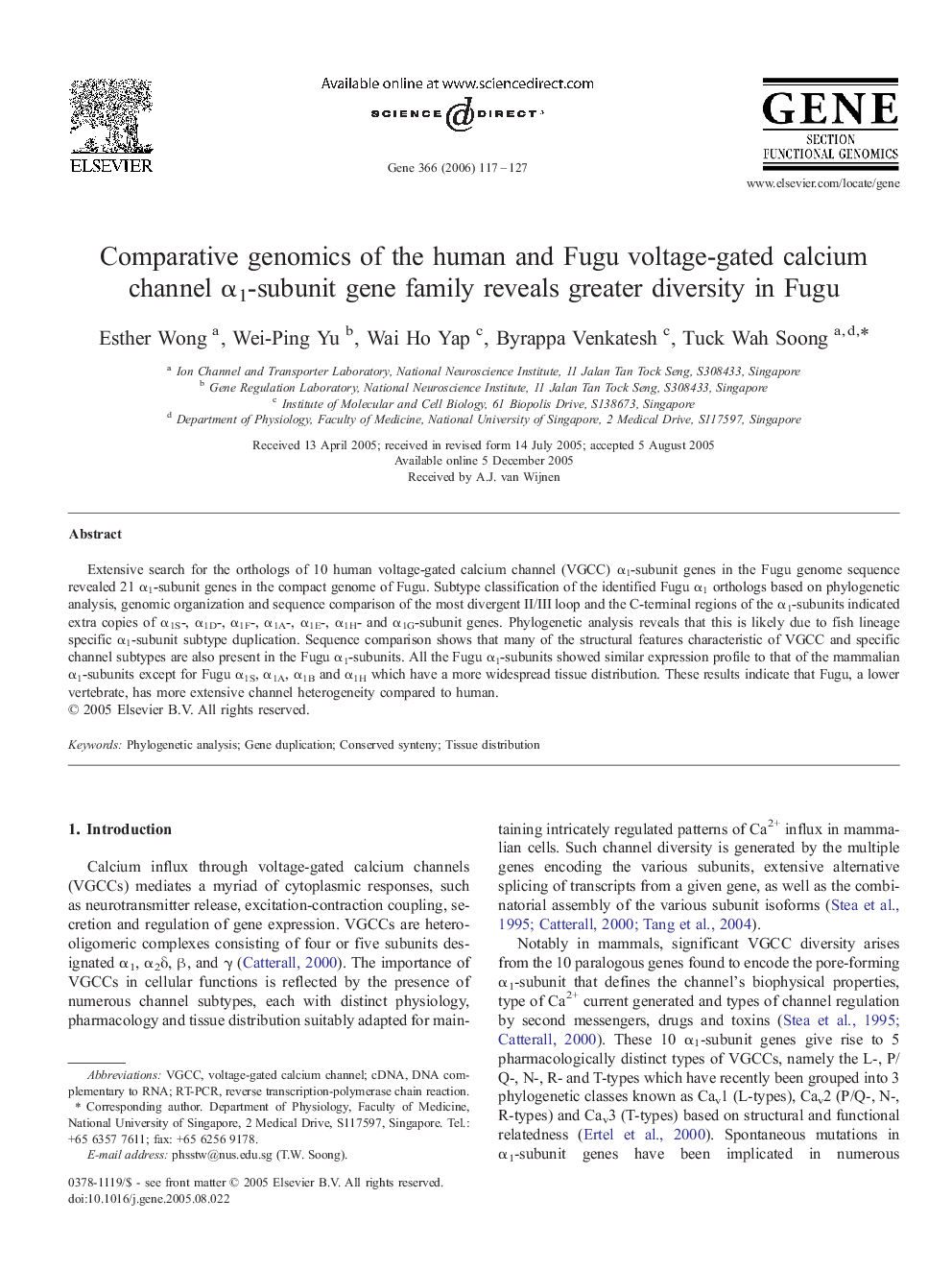 Comparative genomics of the human and Fugu voltage-gated calcium channel α1-subunit gene family reveals greater diversity in Fugu