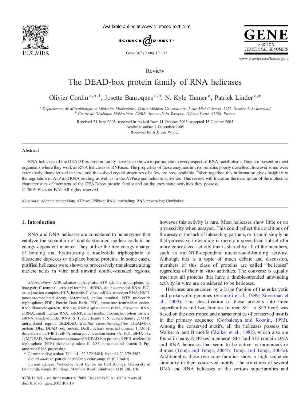 عکس صفحه اول مقاله: The DEAD-box protein family of RNA helicases The DEAD-box protein family of RNA helicases