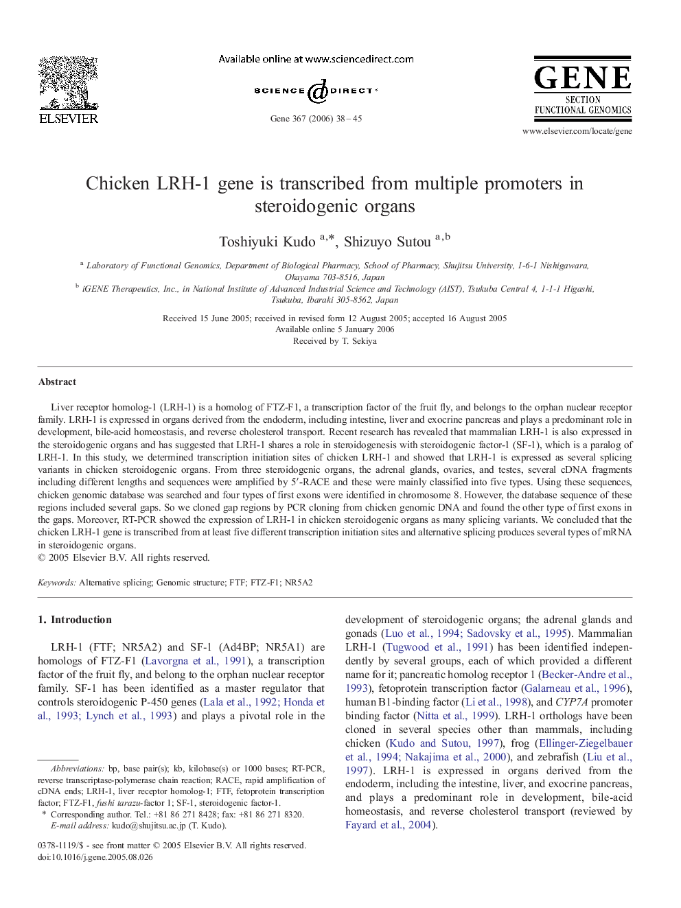 Chicken LRH-1 gene is transcribed from multiple promoters in steroidogenic organs