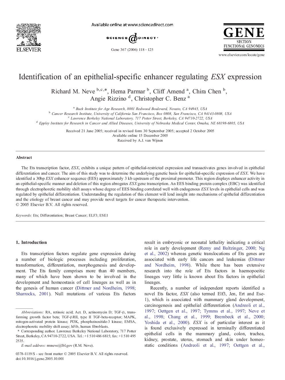 Identification of an epithelial-specific enhancer regulating ESX expression