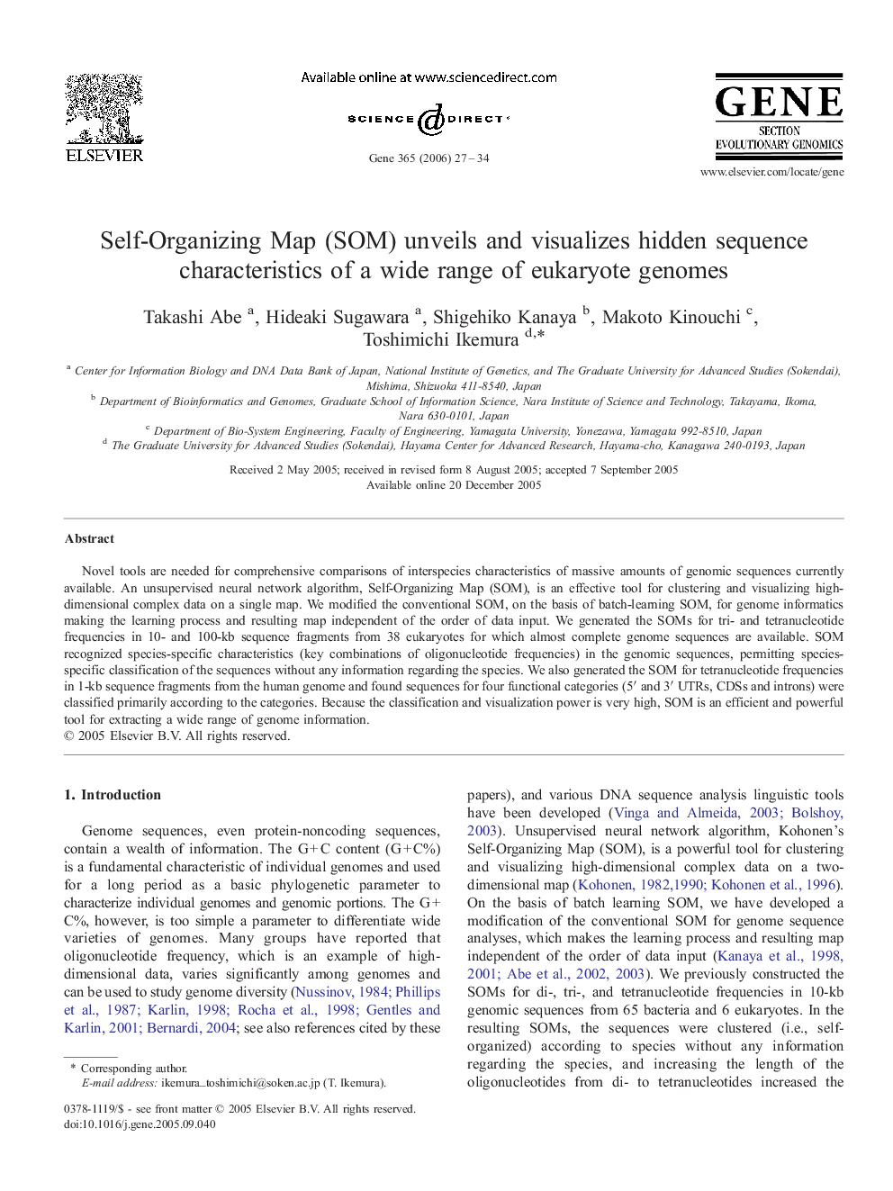 Self-Organizing Map (SOM) unveils and visualizes hidden sequence characteristics of a wide range of eukaryote genomes