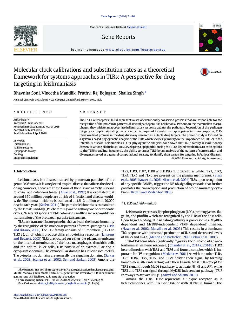 Molecular clock calibrations and substitution rates as a theoretical framework for systems approaches in TLRs: A perspective for drug targeting in leishmaniasis