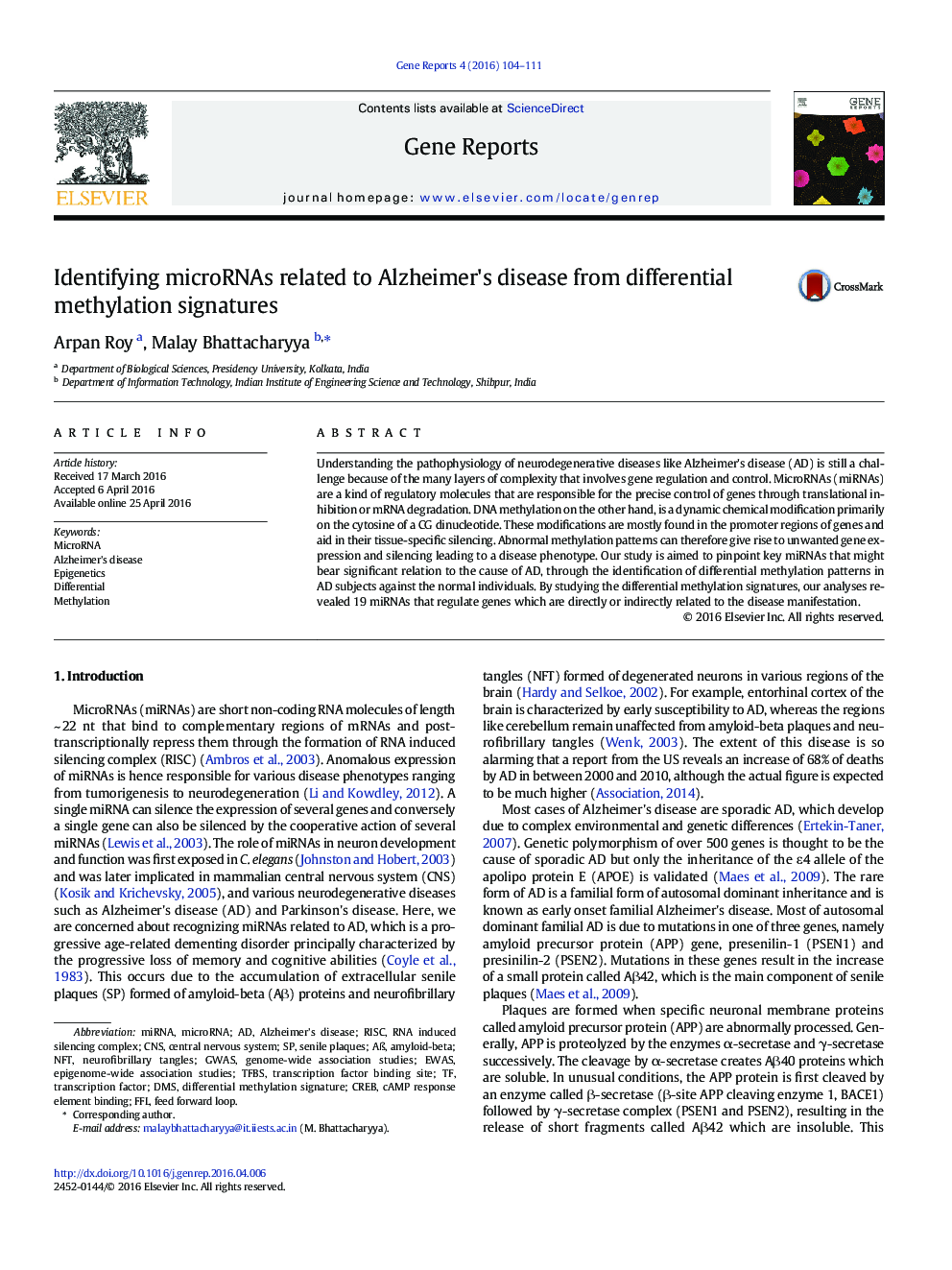 Identifying microRNAs related to Alzheimer's disease from differential methylation signatures