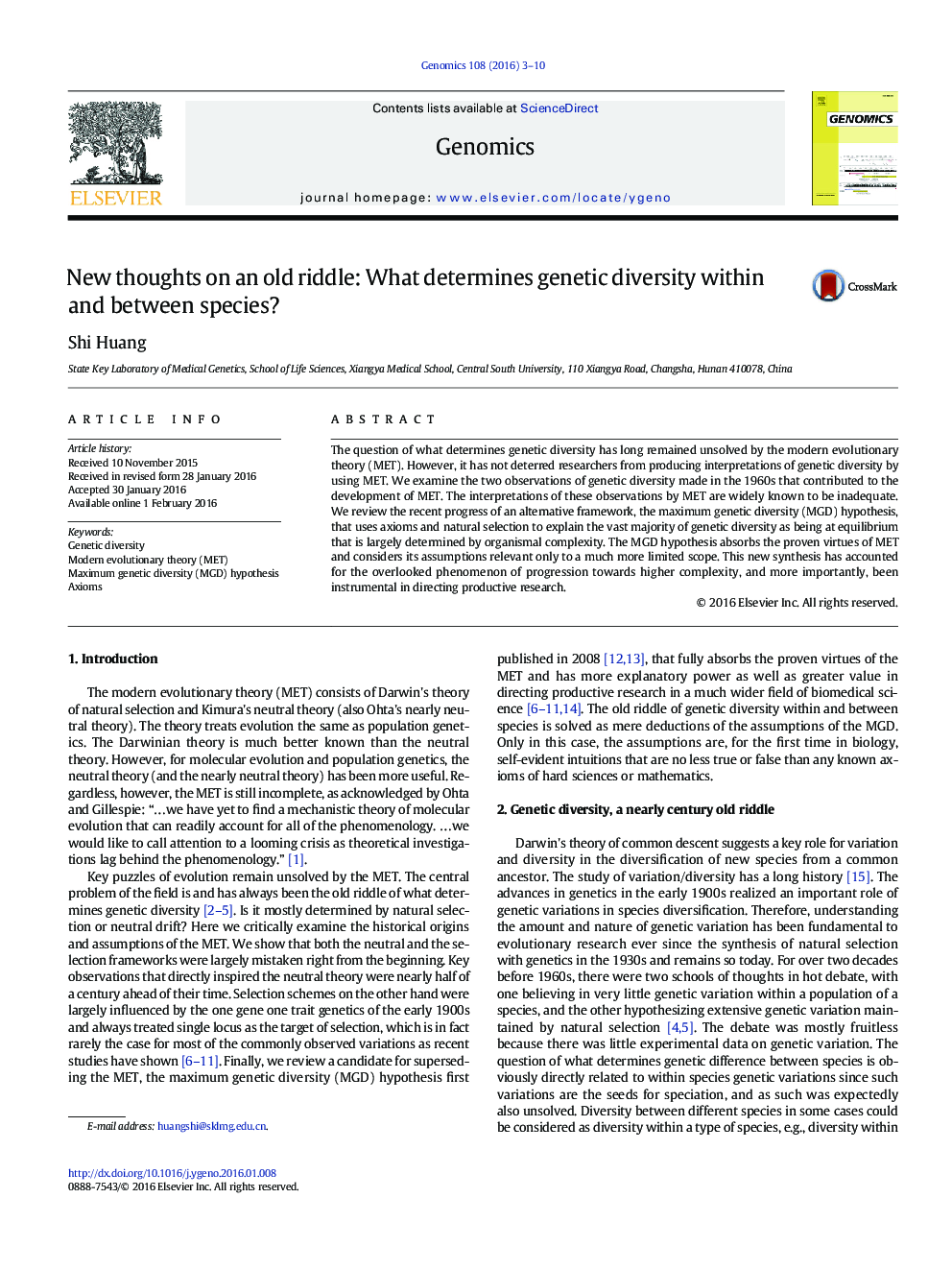 New thoughts on an old riddle: What determines genetic diversity within and between species?