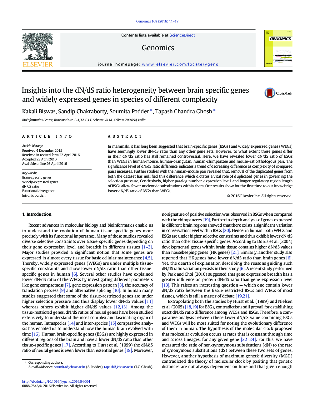 Insights into the dN/dS ratio heterogeneity between brain specific genes and widely expressed genes in species of different complexity