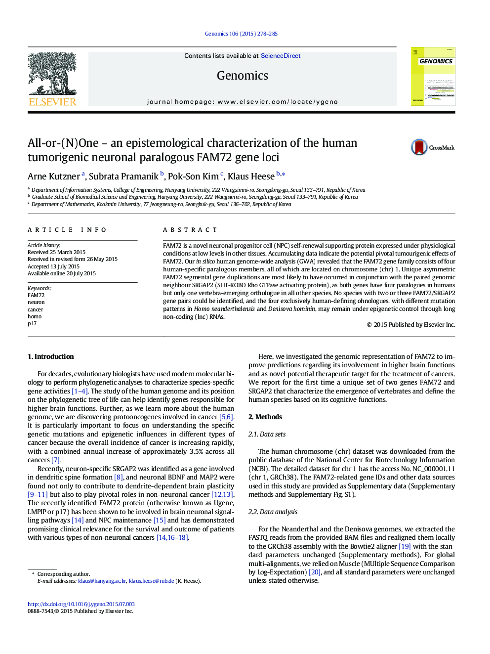 All-or-(N)One – an epistemological characterization of the human tumorigenic neuronal paralogous FAM72 gene loci