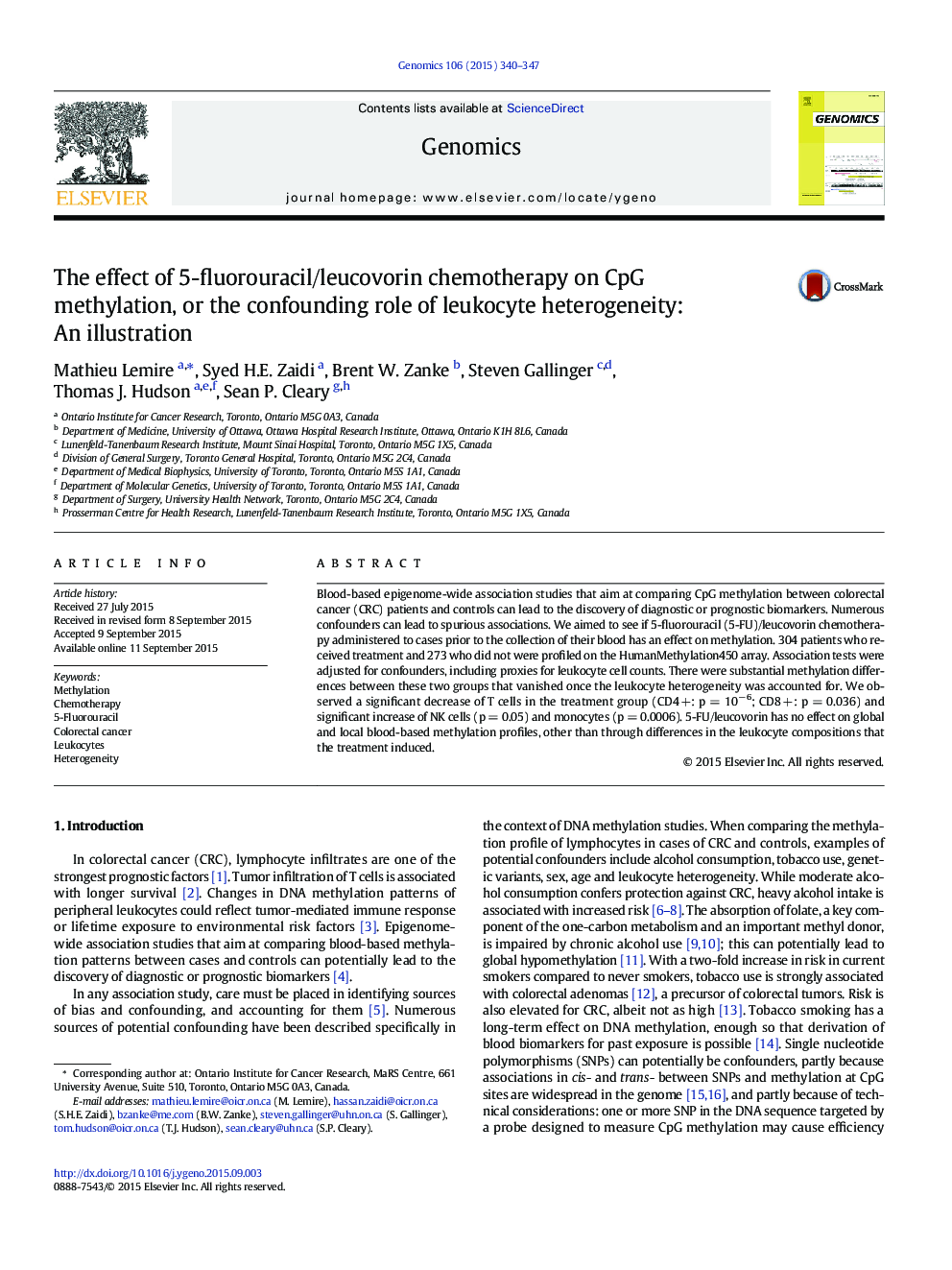 The effect of 5-fluorouracil/leucovorin chemotherapy on CpG methylation, or the confounding role of leukocyte heterogeneity: An illustration