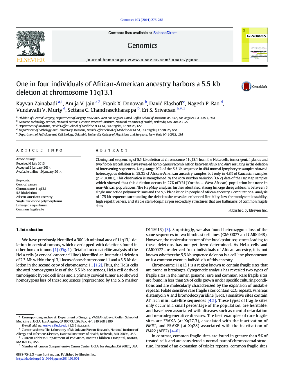 One in four individuals of African-American ancestry harbors a 5.5 kb deletion at chromosome 11q13.1