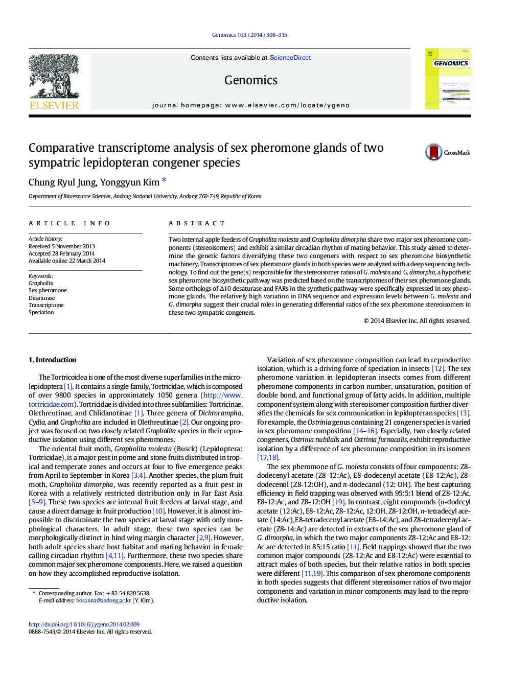 Comparative transcriptome analysis of sex pheromone glands of two sympatric lepidopteran congener species