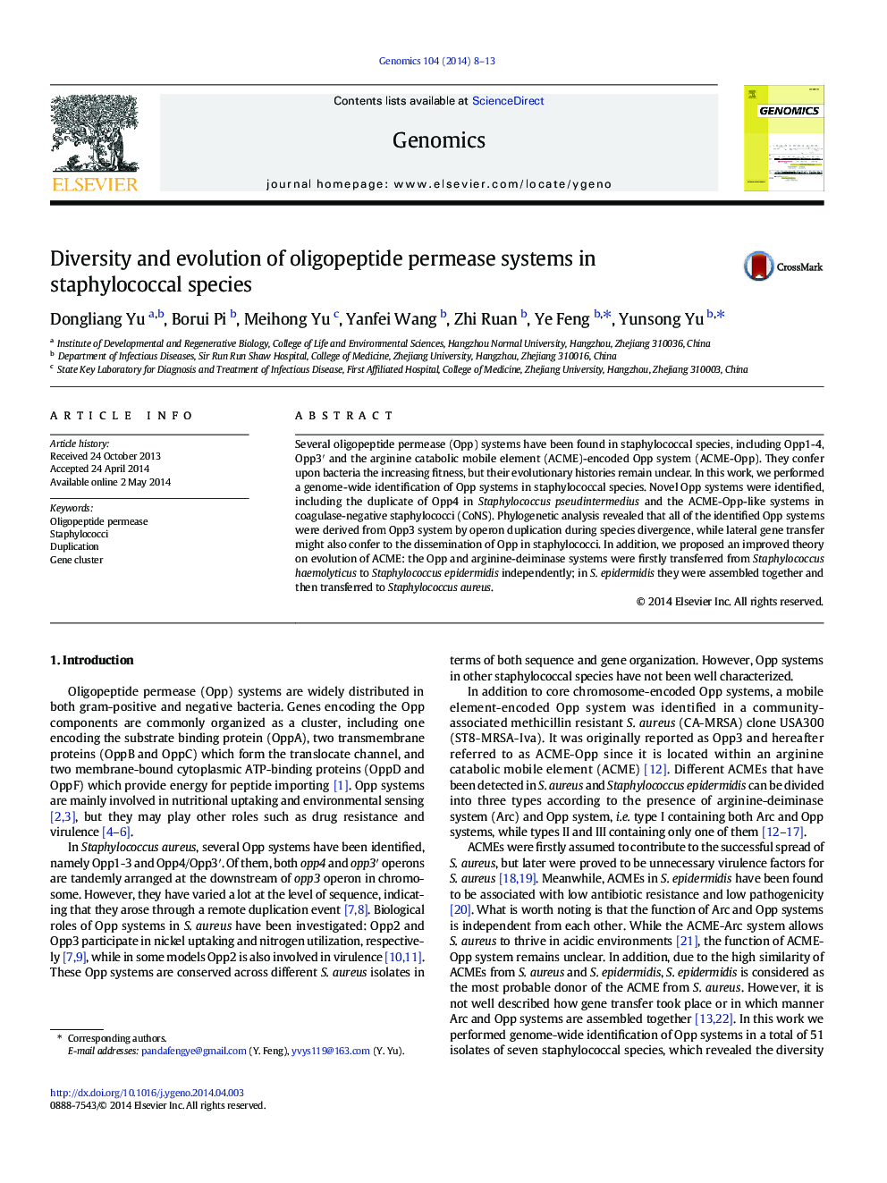 Diversity and evolution of oligopeptide permease systems in staphylococcal species