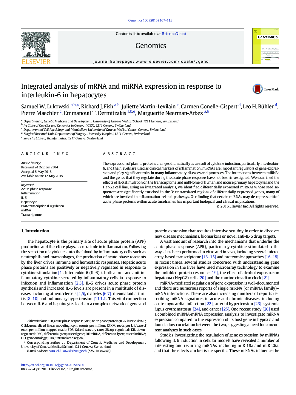 Integrated analysis of mRNA and miRNA expression in response to interleukin-6 in hepatocytes