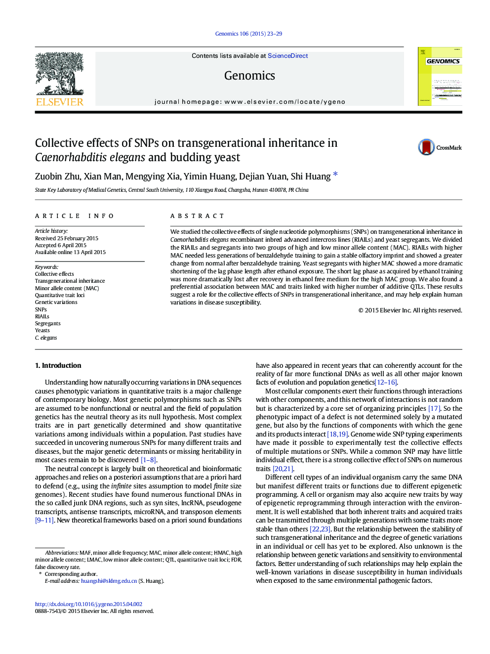 Collective effects of SNPs on transgenerational inheritance in Caenorhabditis elegans and budding yeast