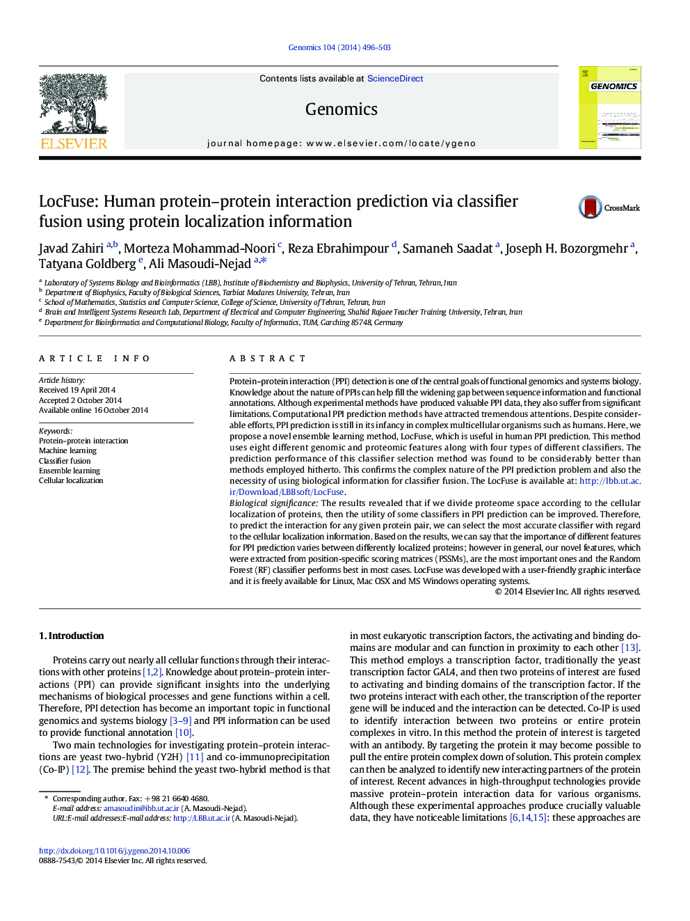 LocFuse: Human protein–protein interaction prediction via classifier fusion using protein localization information