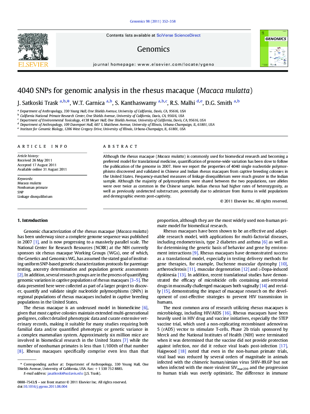 4040 SNPs for genomic analysis in the rhesus macaque (Macaca mulatta)
