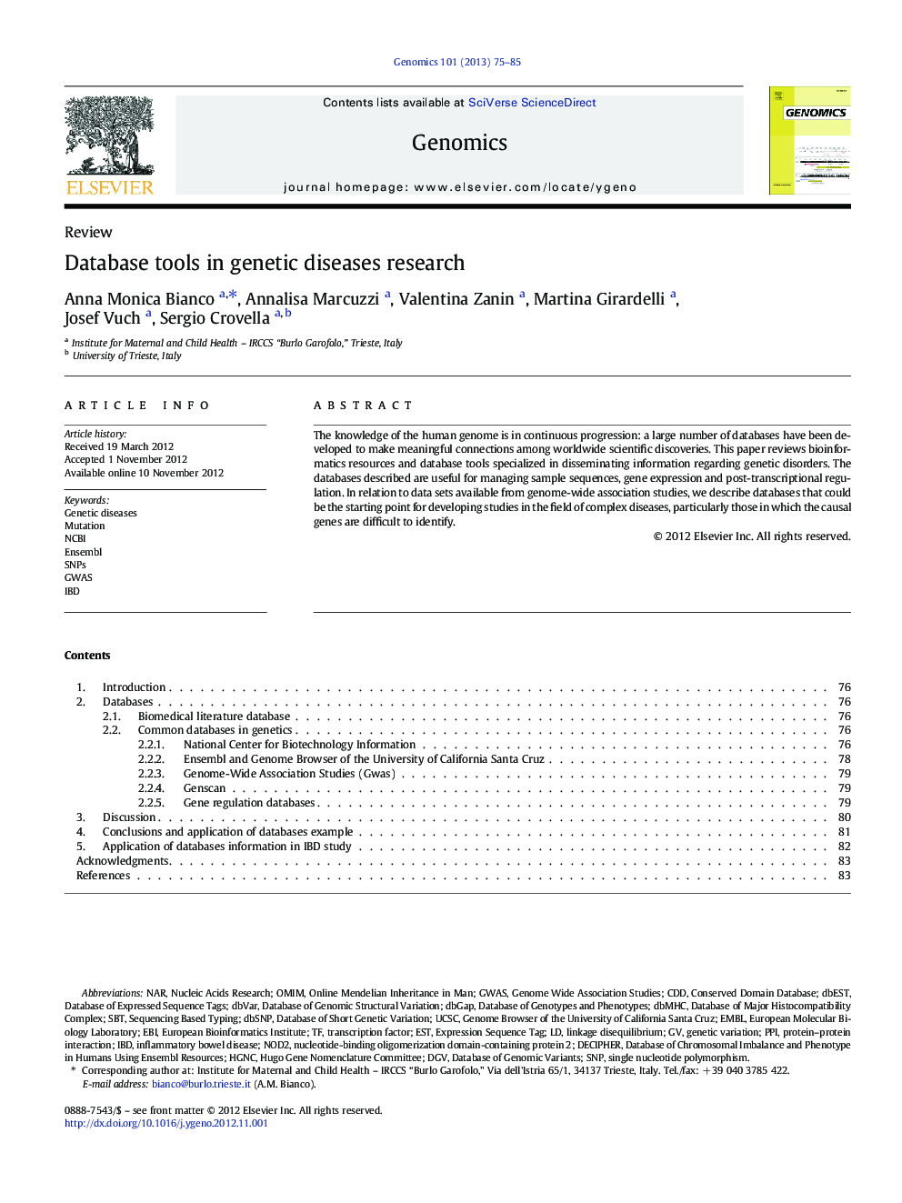 Database tools in genetic diseases research