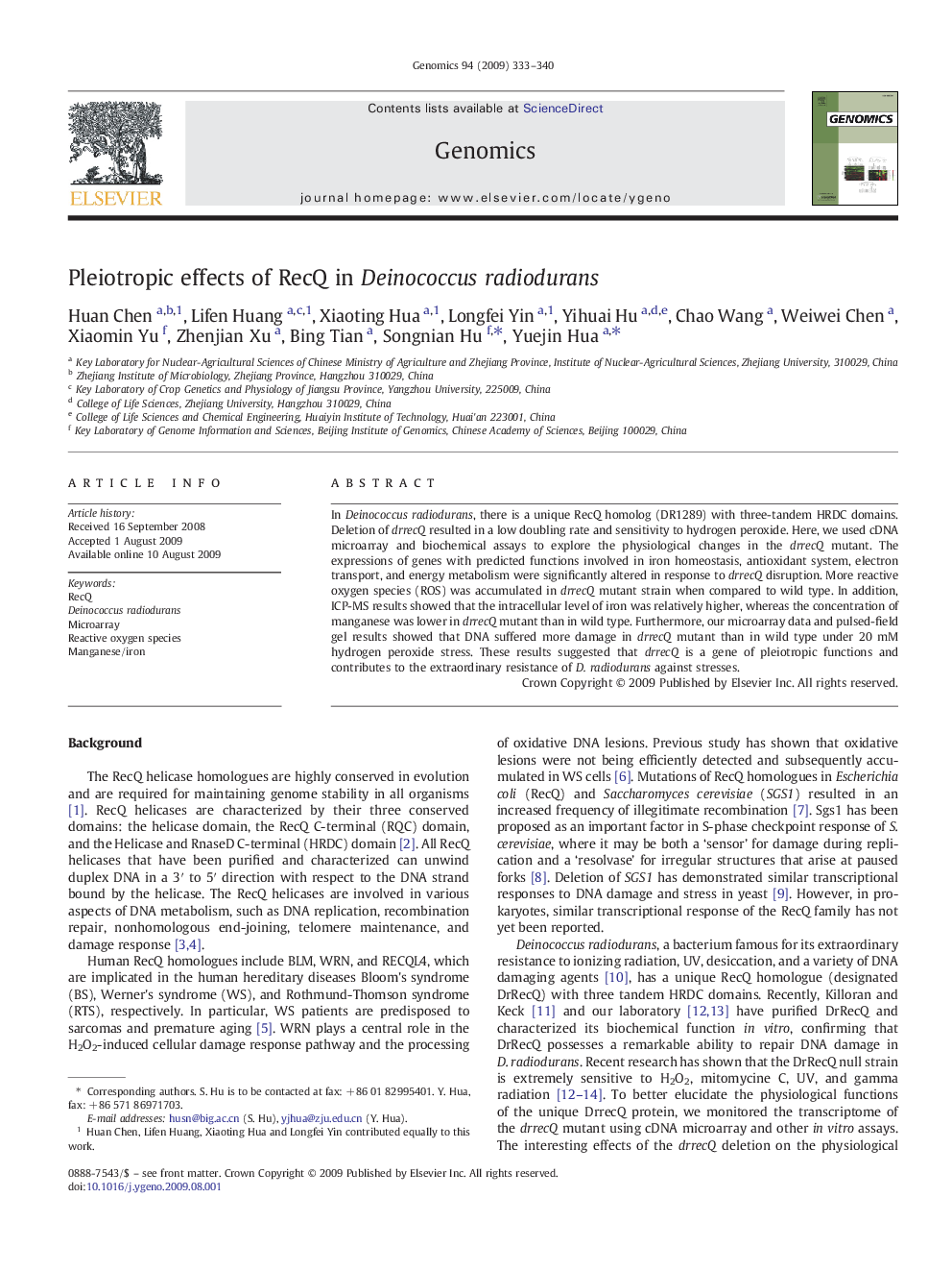 Pleiotropic effects of RecQ in Deinococcus radiodurans